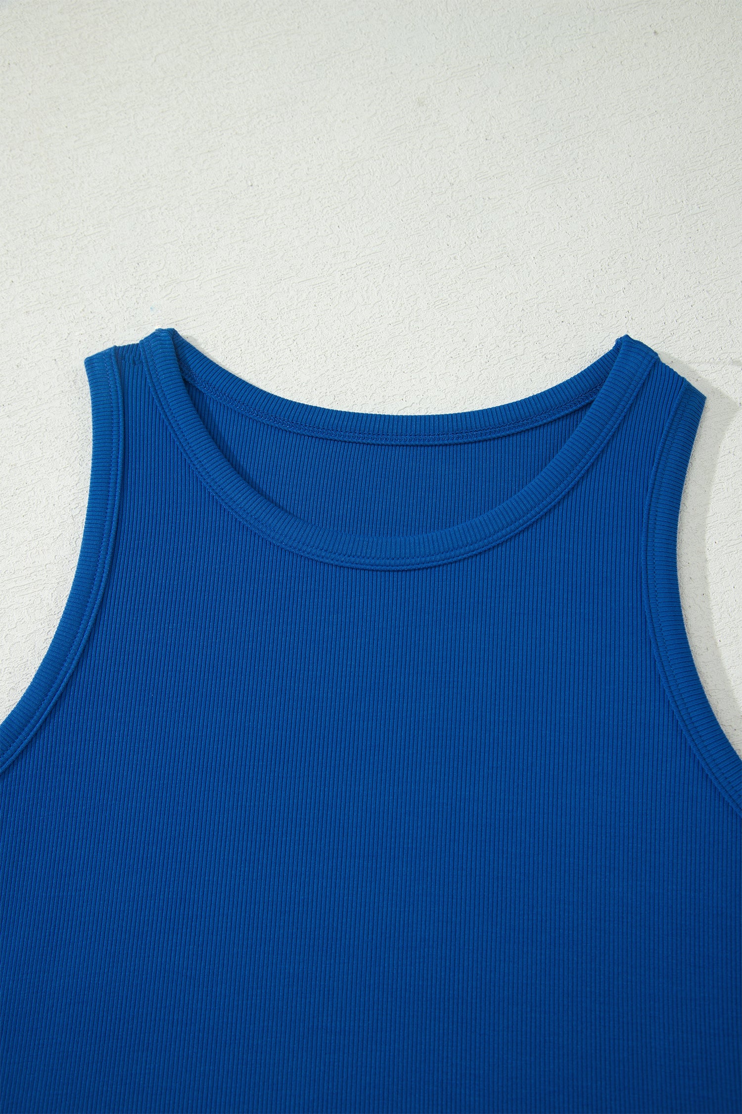 Dark Blue Ribbed Slim Tank Pocketed Wide Leg Shorts Set