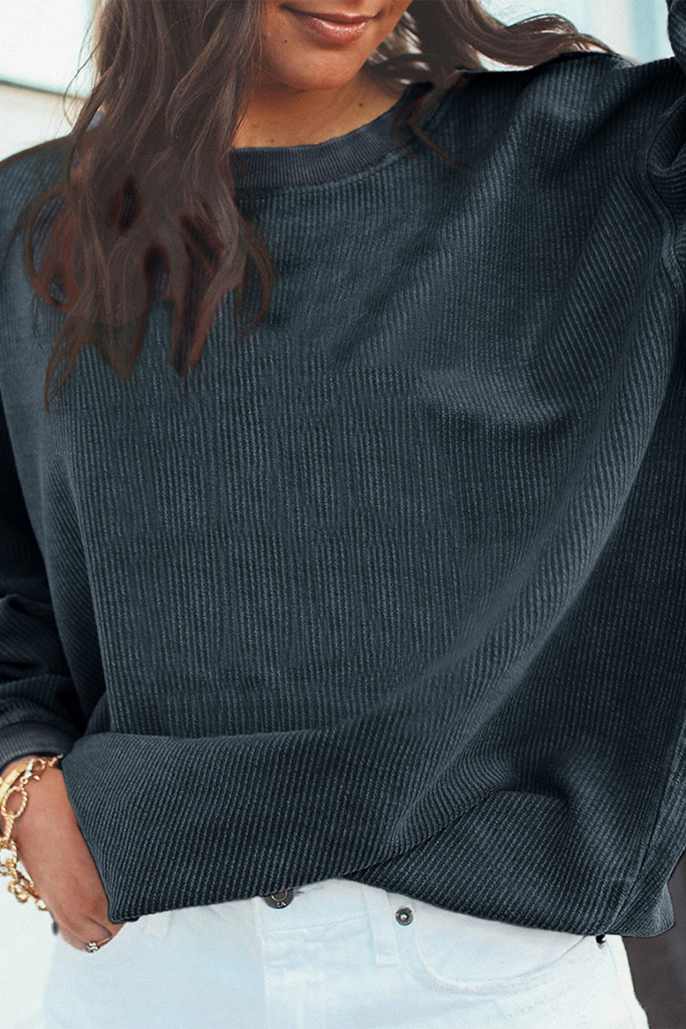 Orange Plain Drop Sleeve Crinkle Rib Oversized Sweatshirt