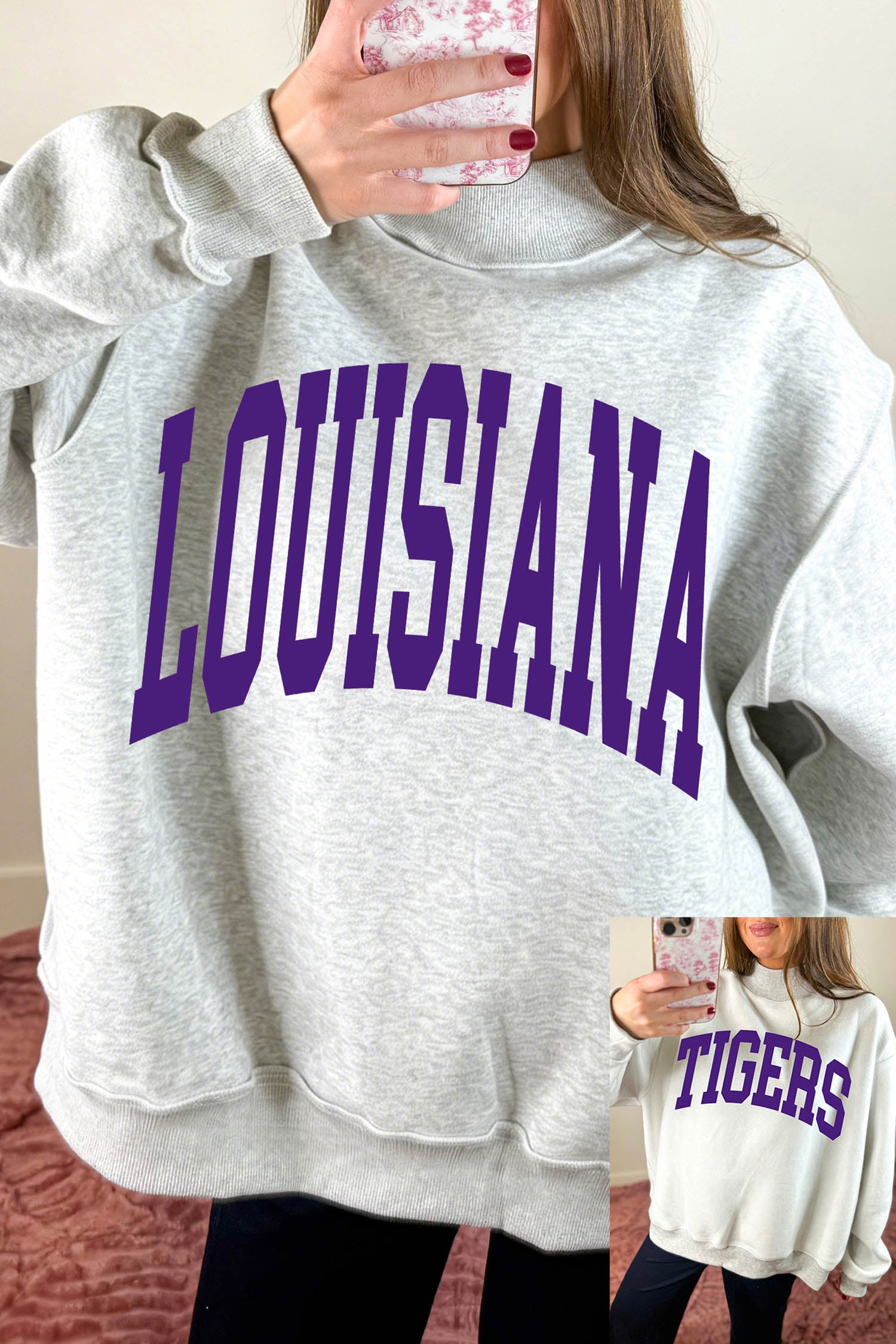 Light Grey LOUISIANA/ TIGERS Double Side Printed High Neck Reversible Sweatshirt