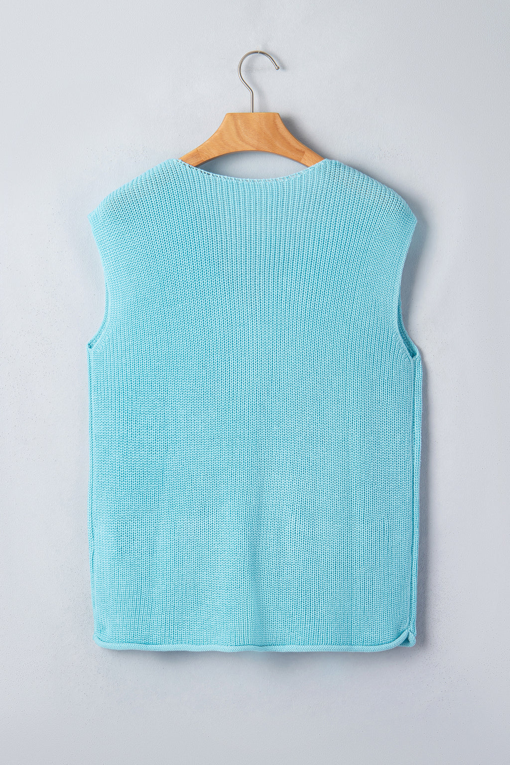 Pink Solid Color Knit V Neck Button Front Sweater Vest