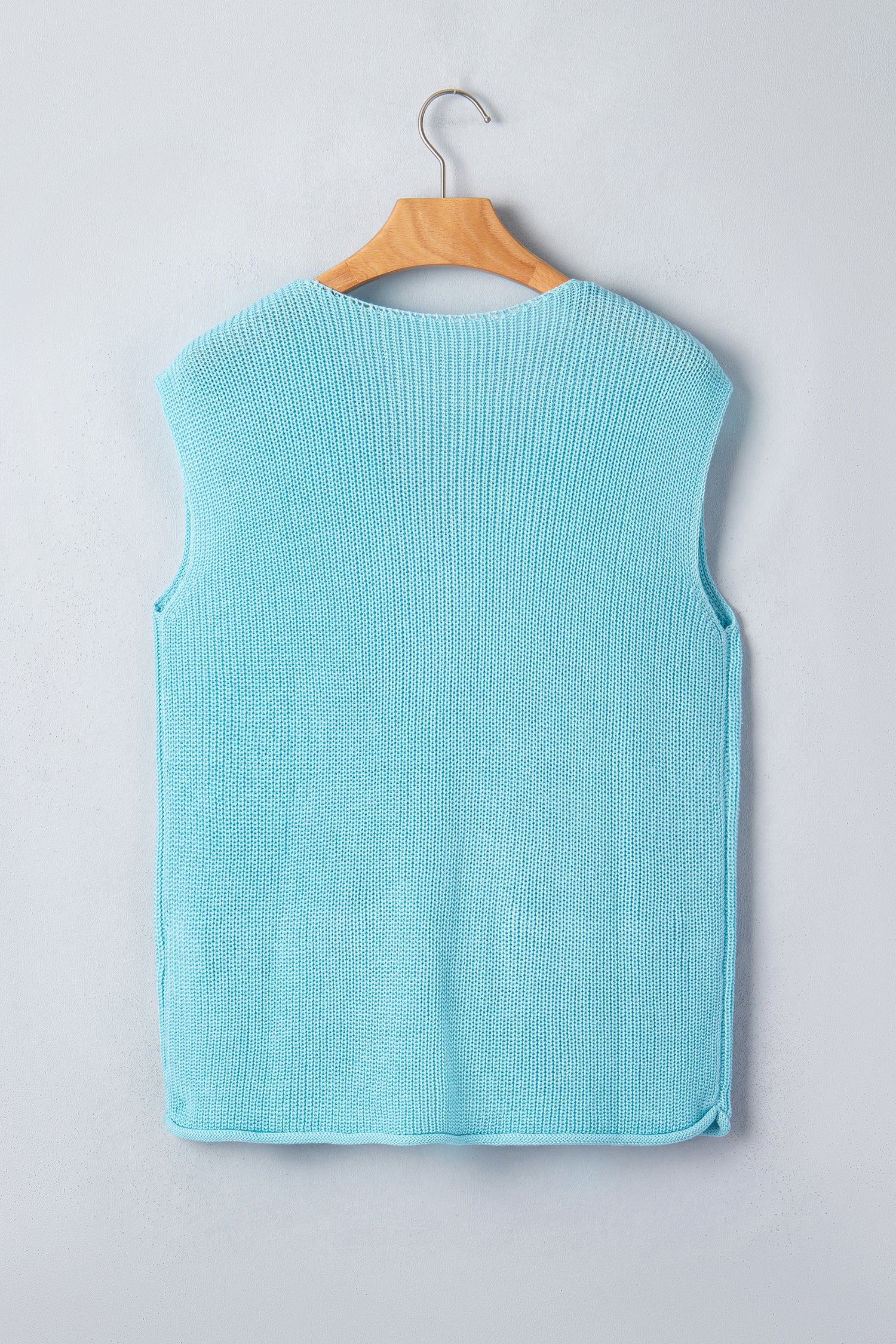 Pink Solid Color Knit V Neck Button Front Sweater Vest