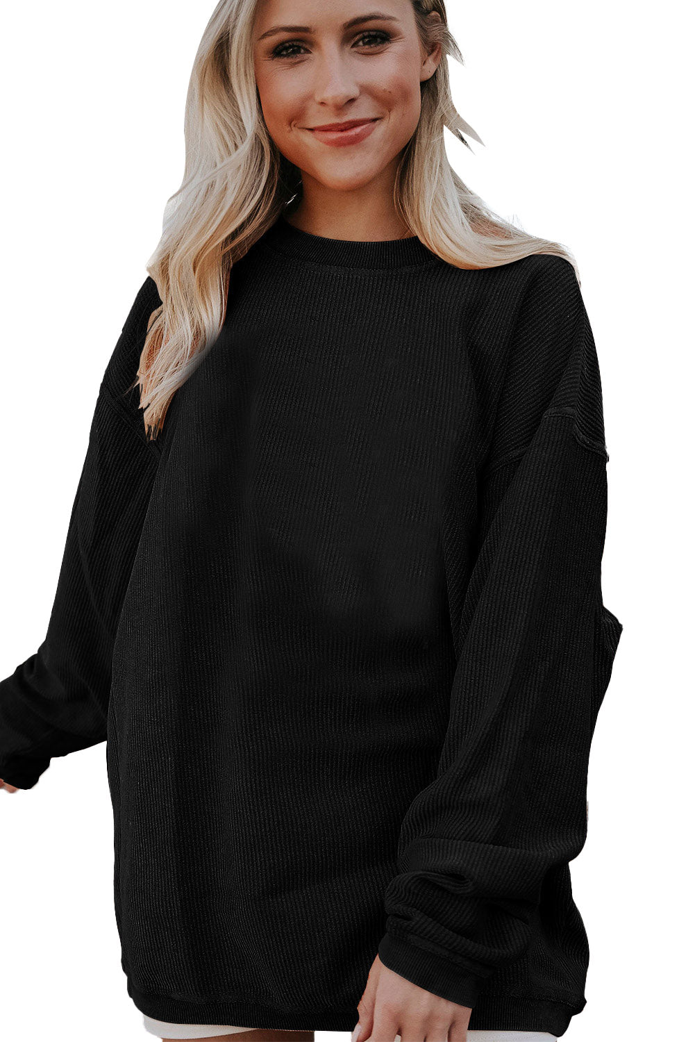 Orange Plain Drop Sleeve Crinkle Rib Oversized Sweatshirt