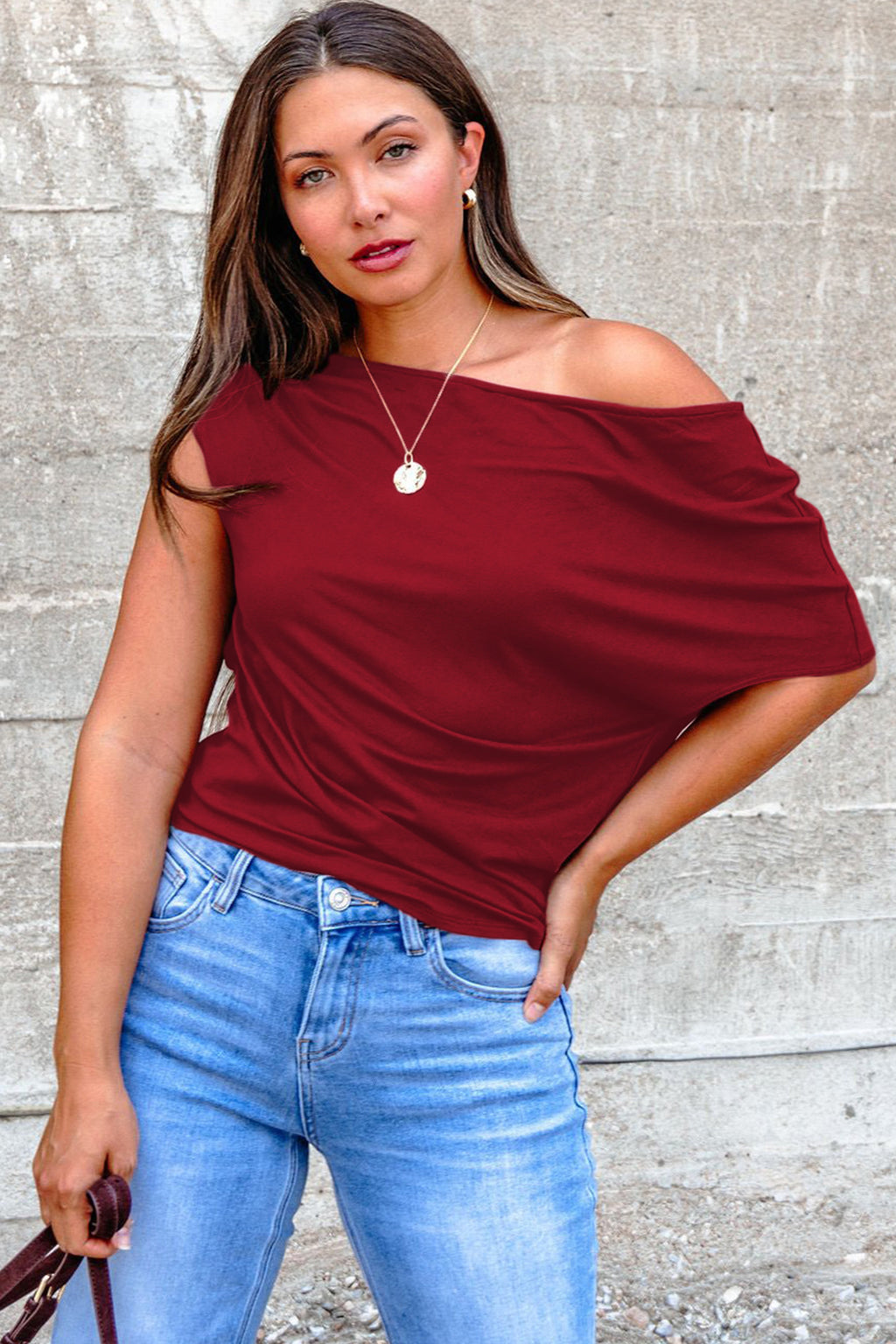 Blue Sapphire Plus Size Solid Color Asymmetric Neck Short Sleeve Blouse