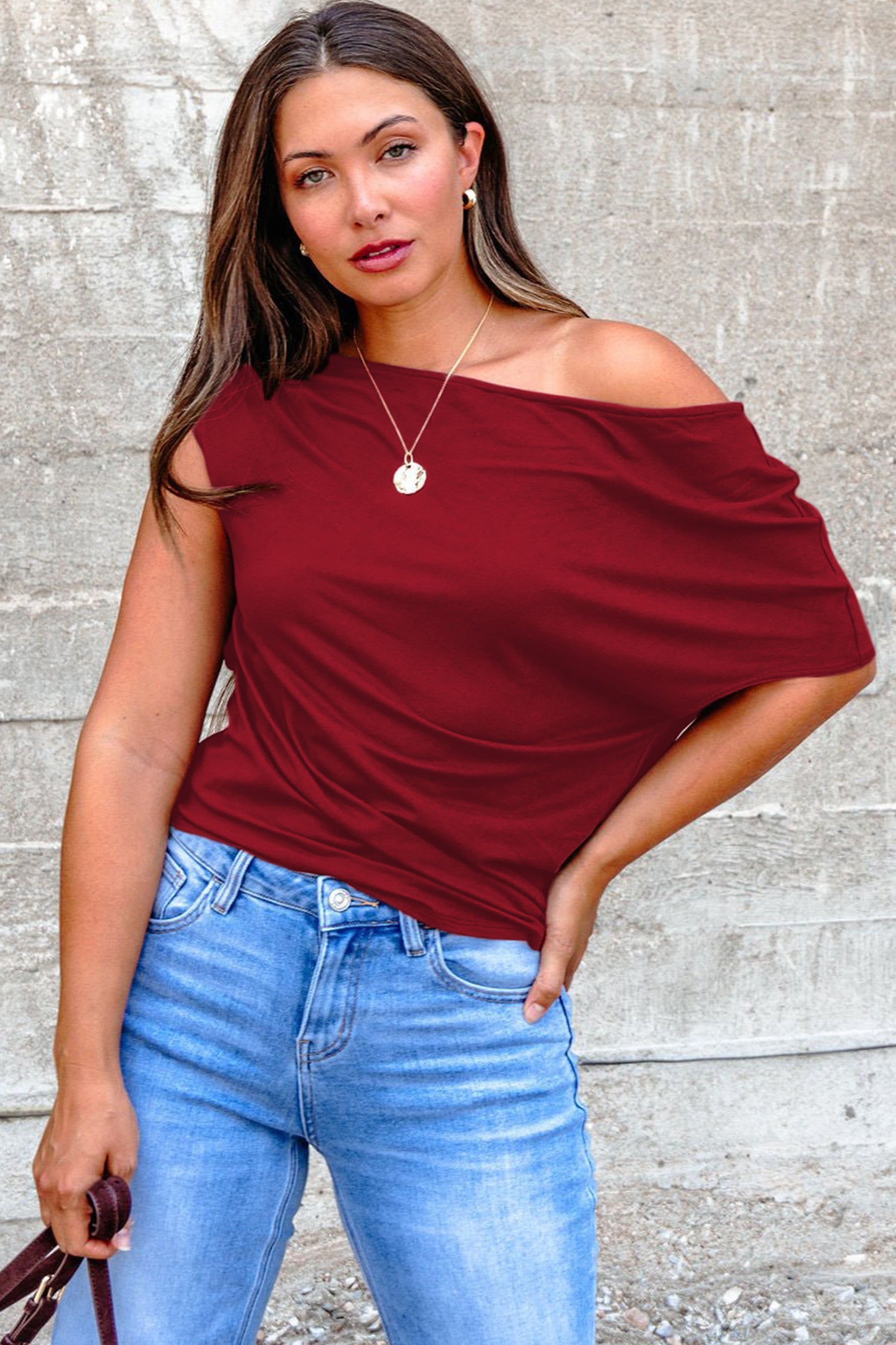 Blue Sapphire Plus Size Solid Color Asymmetric Neck Short Sleeve Blouse
