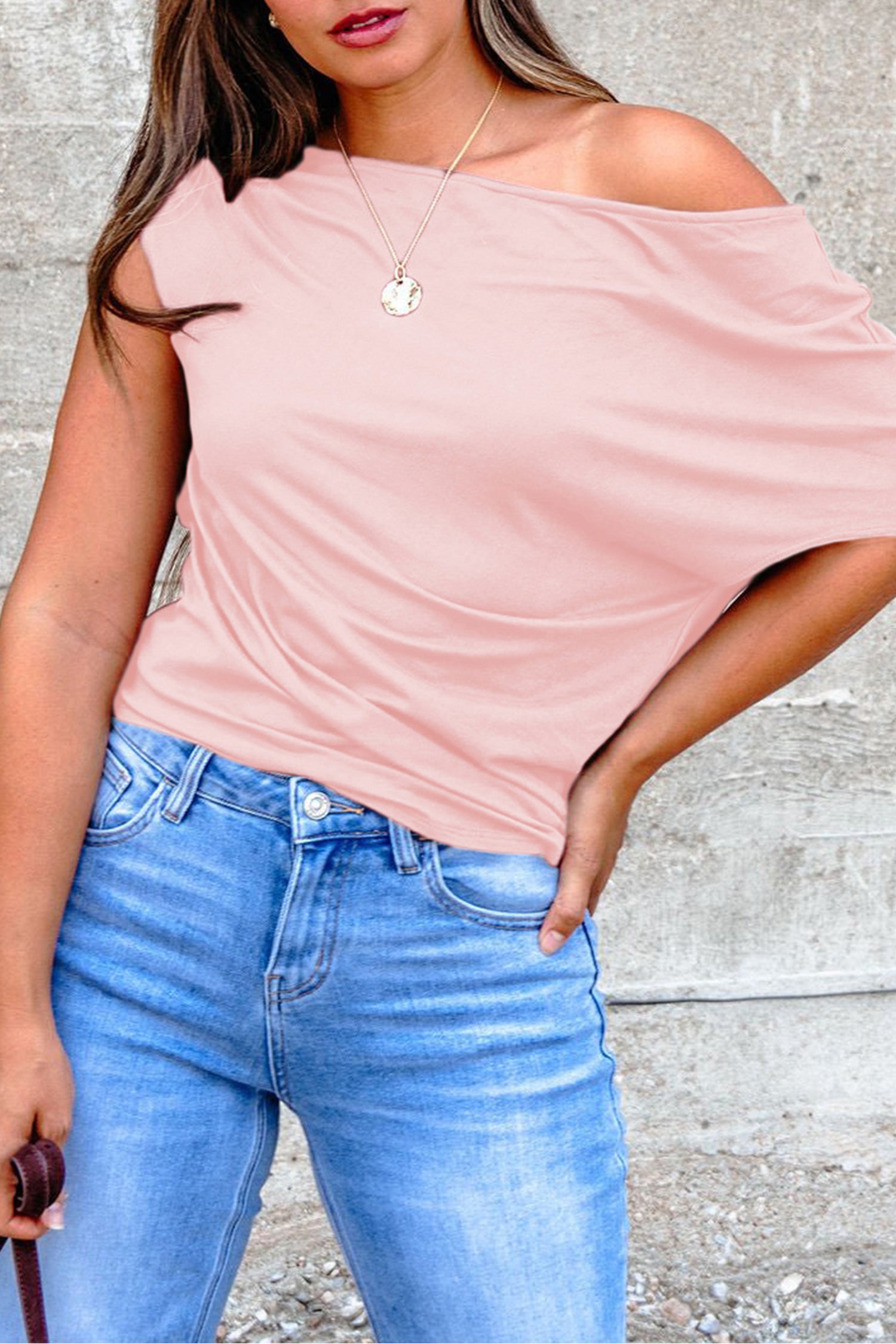 Blue Sapphire Plus Size Solid Color Asymmetric Neck Short Sleeve Blouse