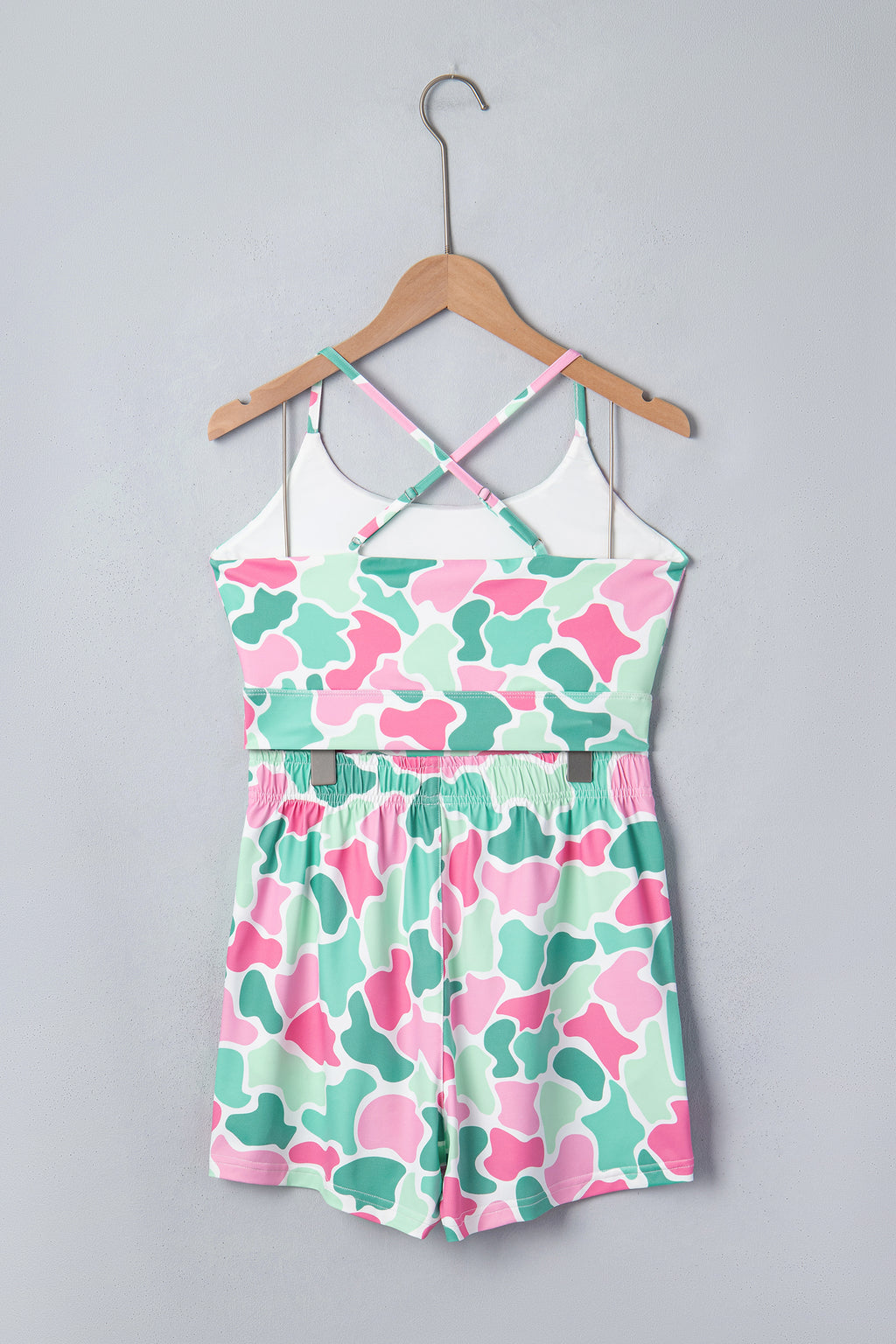 Multicolour Camouflage Printed Cropped Tank Athleisure 2pcs Short Set