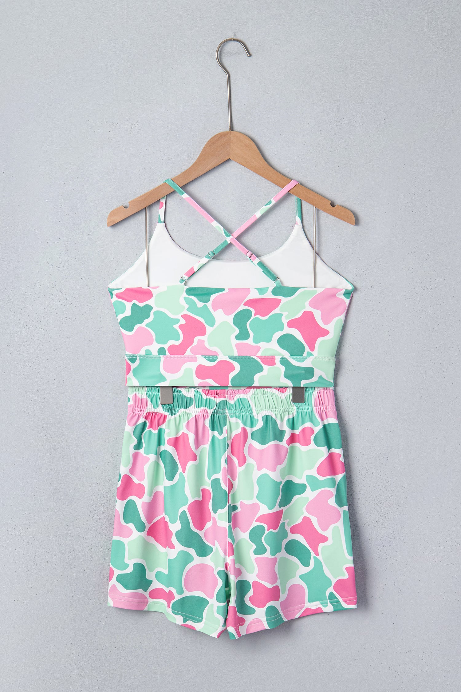 Multicolour Camouflage Printed Cropped Tank Athleisure 2pcs Short Set