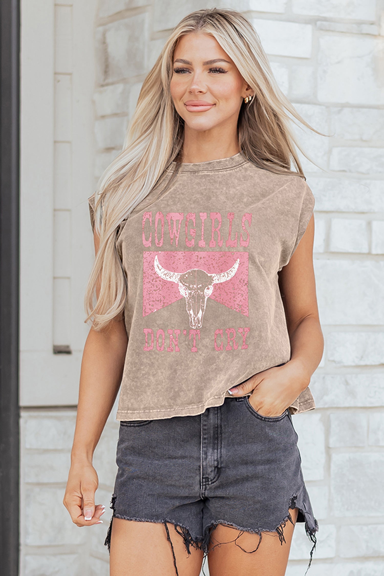 Sleet Cowboy & Beer Western Graphic Mineral Wash Tank Top