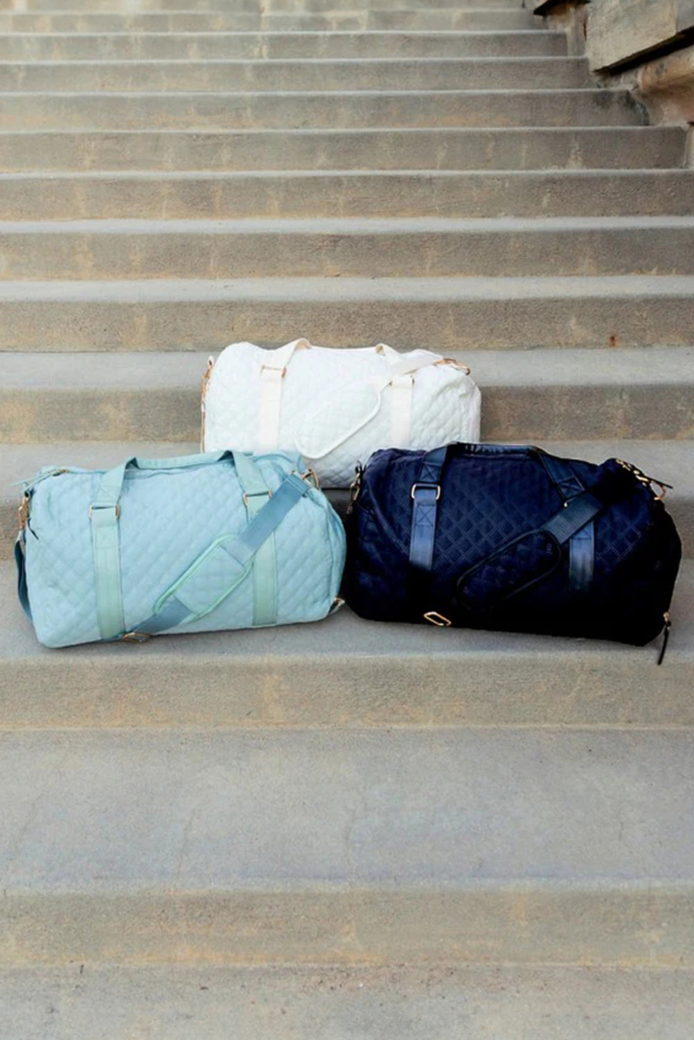 White Plaid Textured Large Capacity Travel Duffle Bag