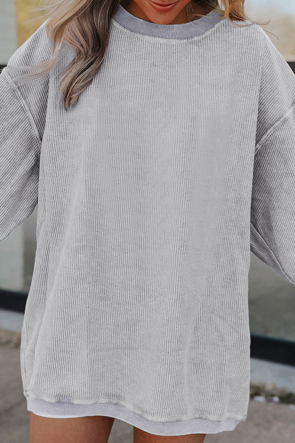 Orange Plain Drop Sleeve Crinkle Rib Oversized Sweatshirt