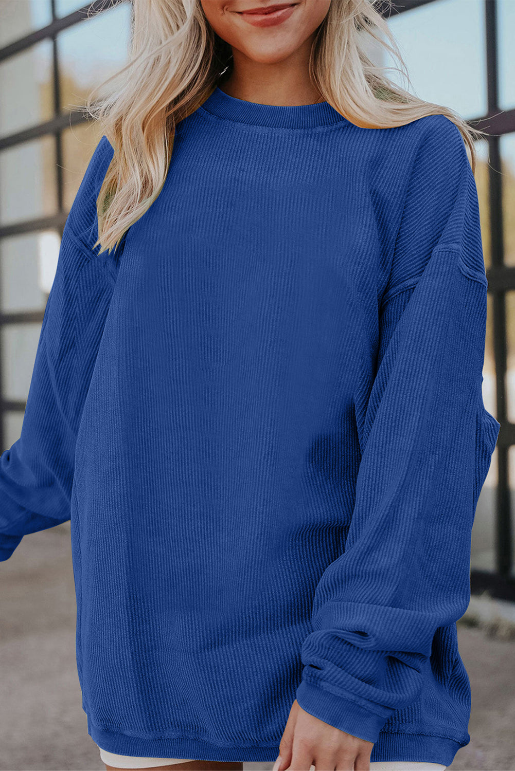 Orange Plain Drop Sleeve Crinkle Rib Oversized Sweatshirt