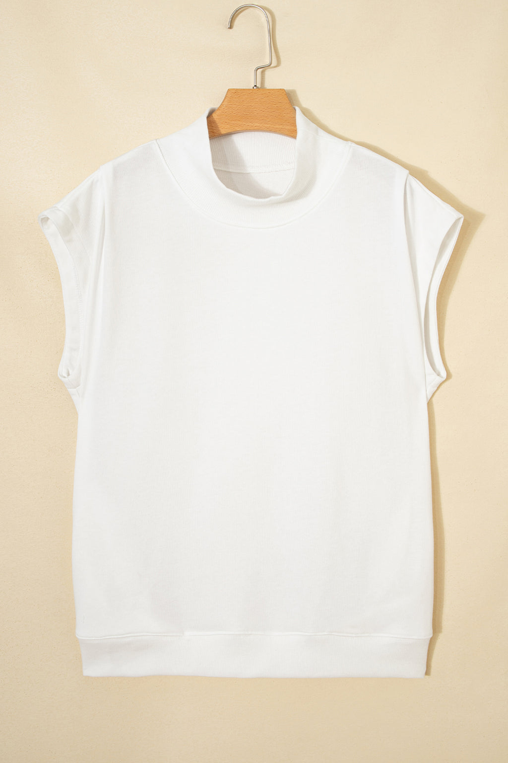 Black Solid Color High Neck Cap Sleeve Loose Top