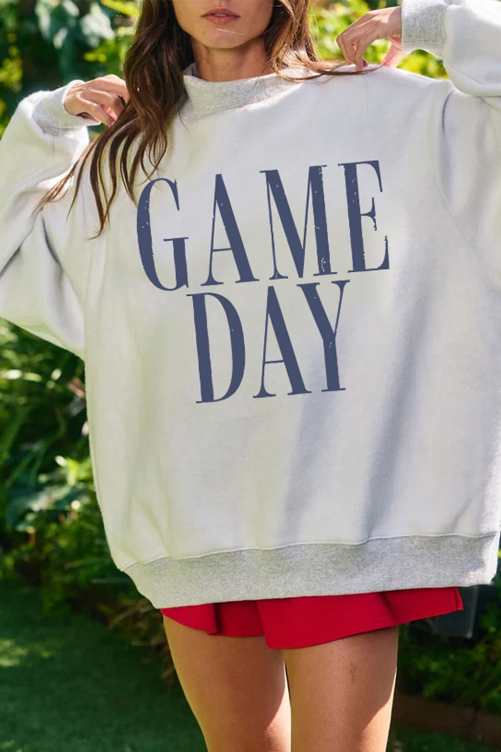 Light Grey Rugby/ GAME DAY Double Side Print Reversible Baggy Sweatshirt