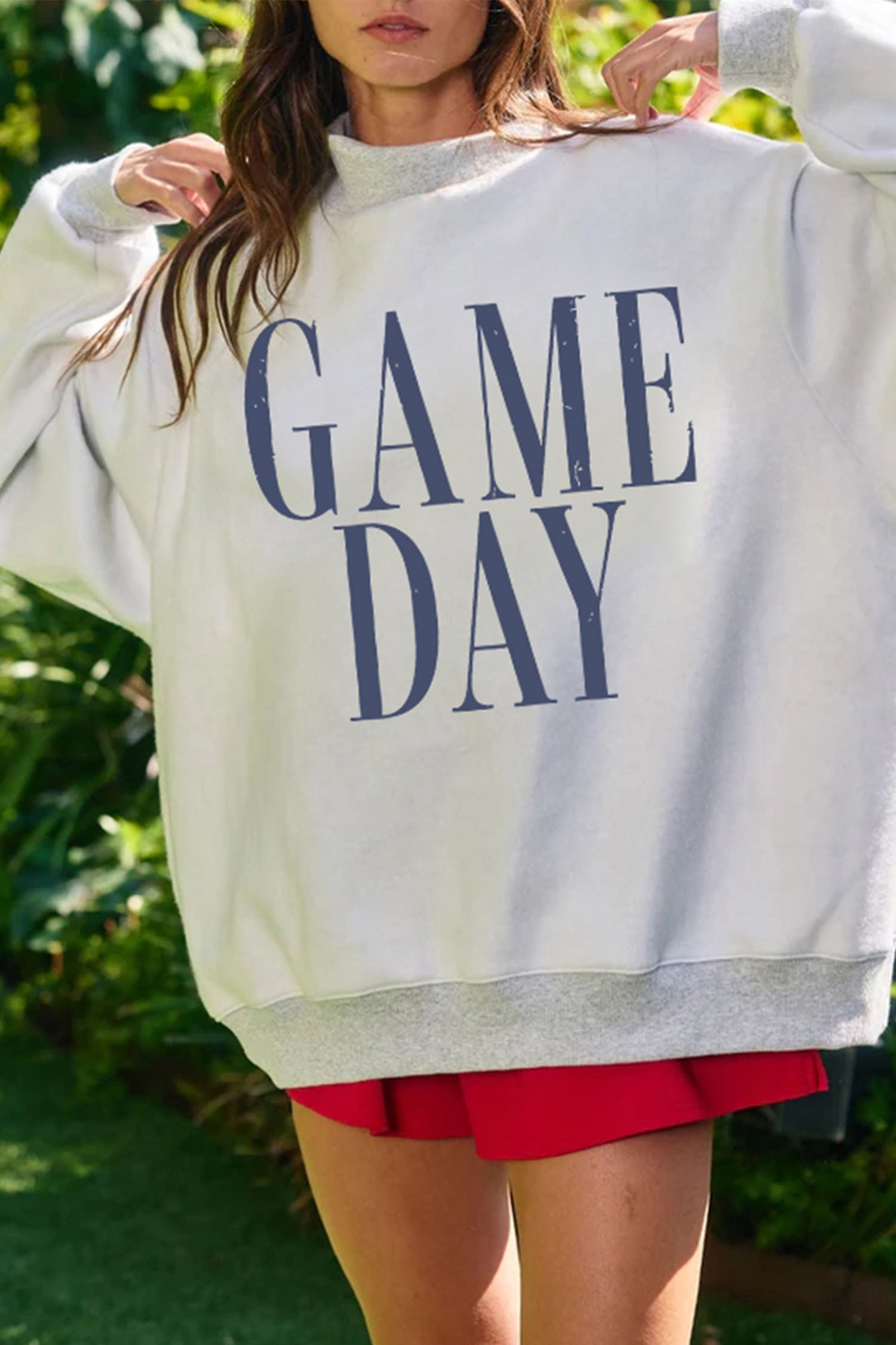 Light Grey Rugby/ GAME DAY Double Side Print Reversible Baggy Sweatshirt