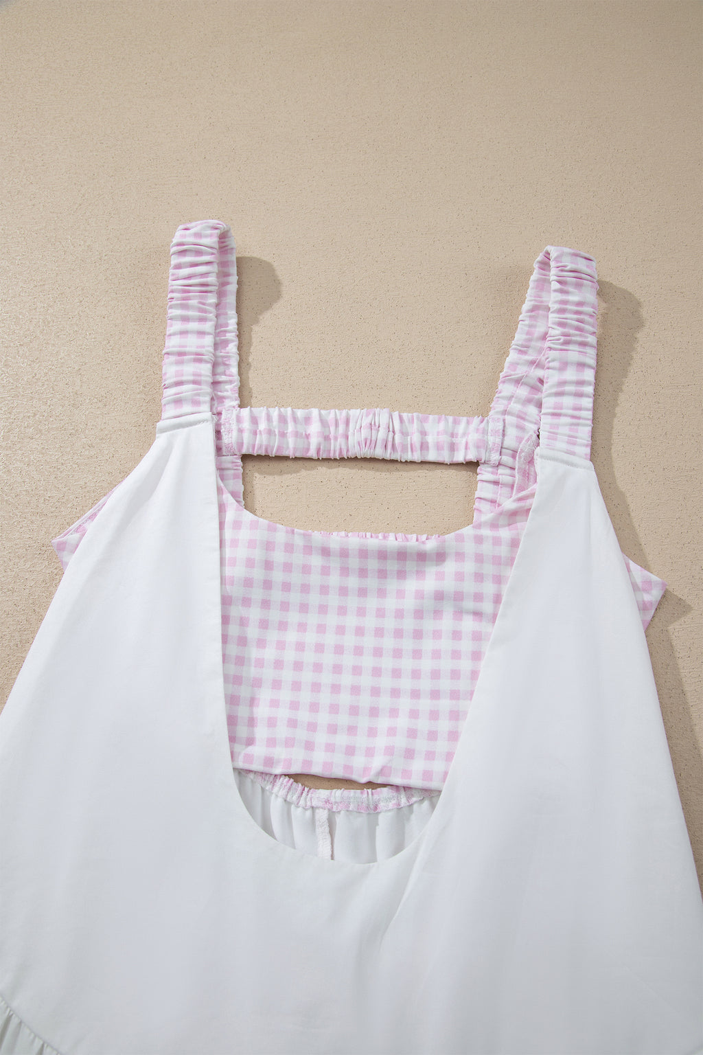Yellow Cream Faux Two Piece Gingham Contrast Patchwork Loose Mini Dress