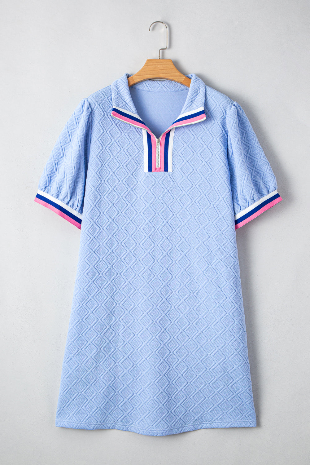 Beau Blue Striped Pop of Color Collared Checkered Textured Plus Size Dress