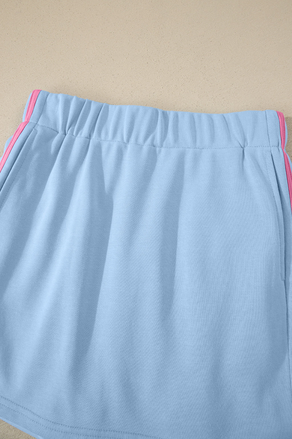 Beige Ribbed Colorblock Trim V Neck Sporty Pullover Mini Skort 2pcs Athleisure Set