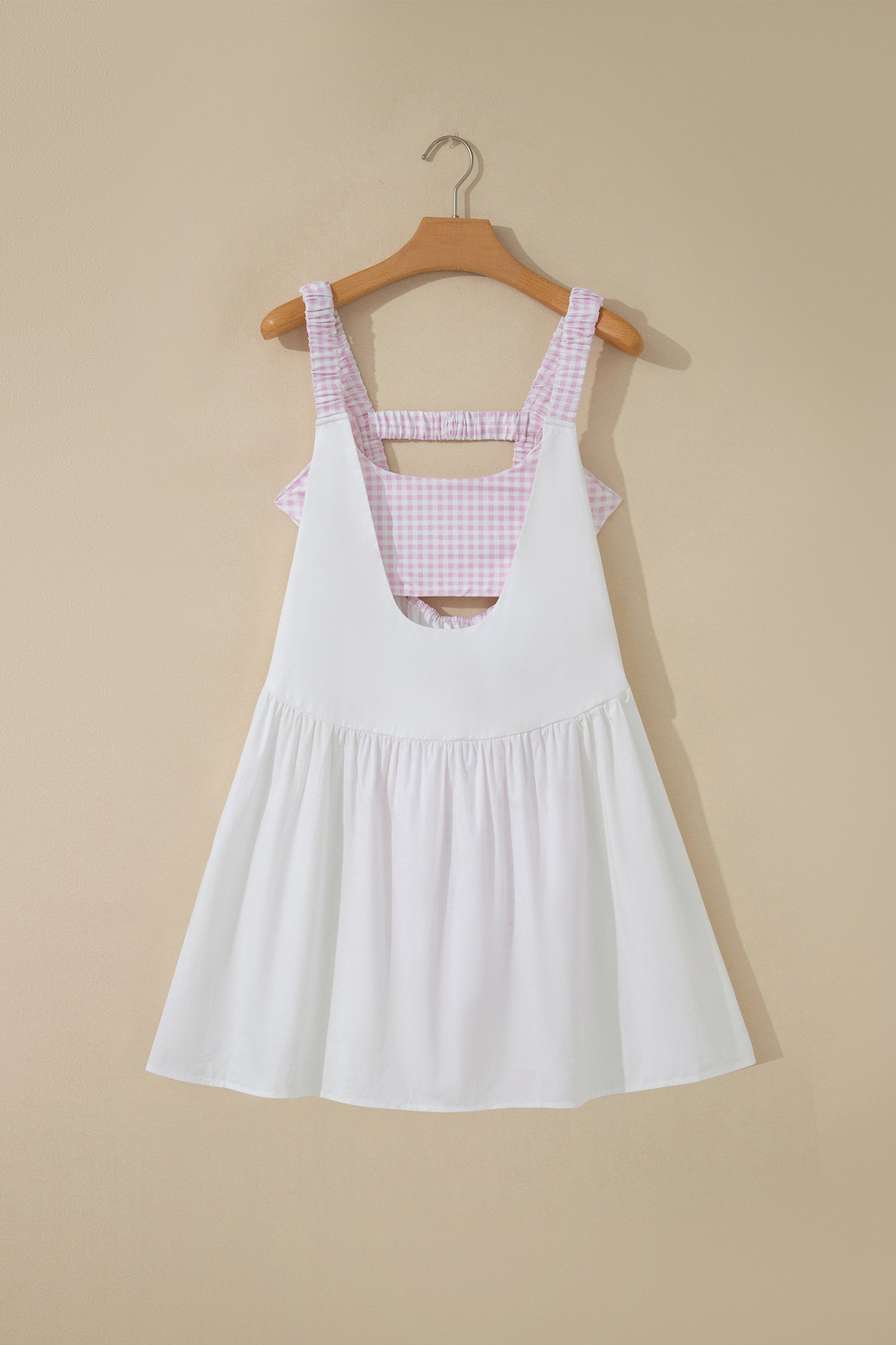 Yellow Cream Faux Two Piece Gingham Contrast Patchwork Loose Mini Dress