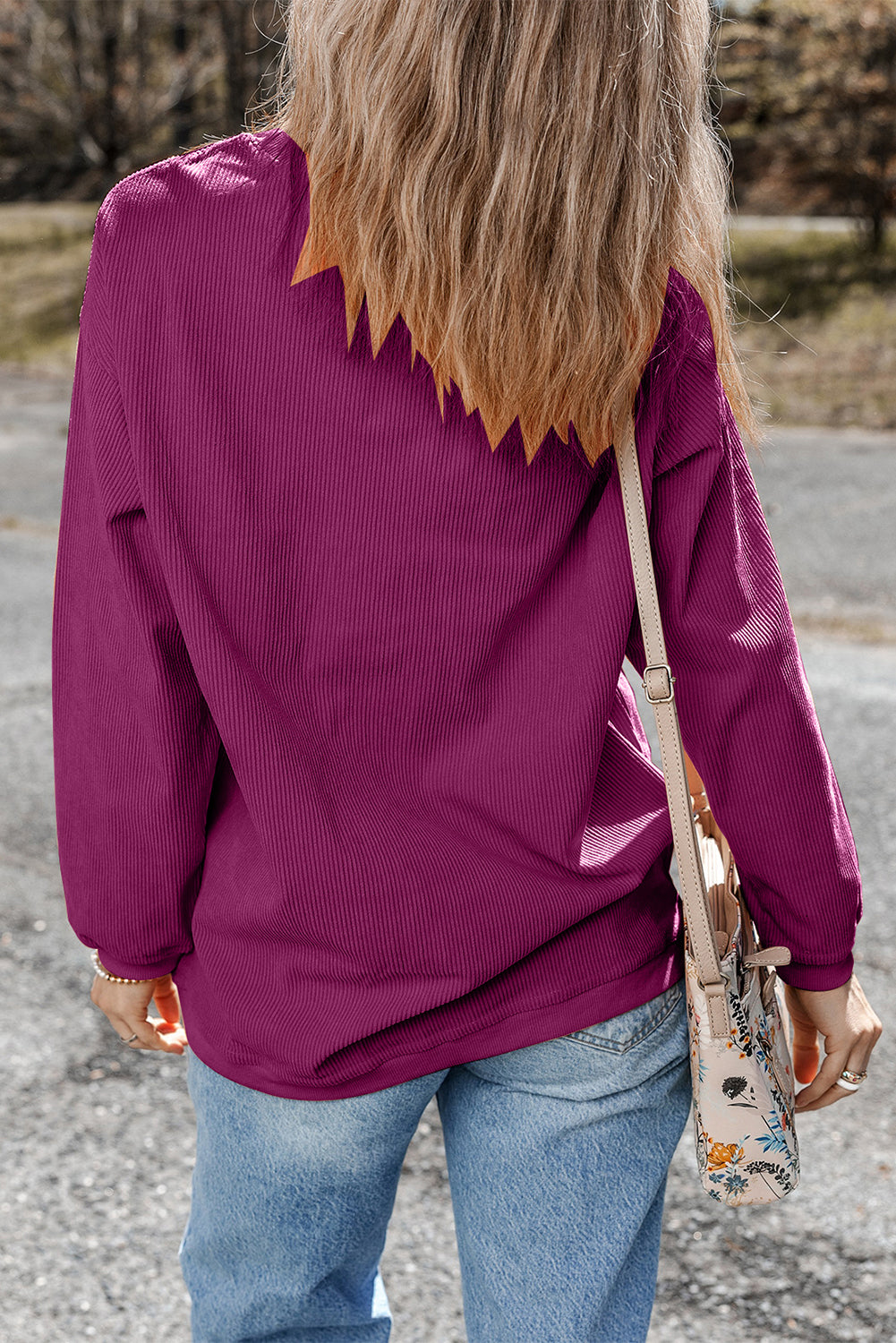 Orange Plain Drop Sleeve Crinkle Rib Oversized Sweatshirt