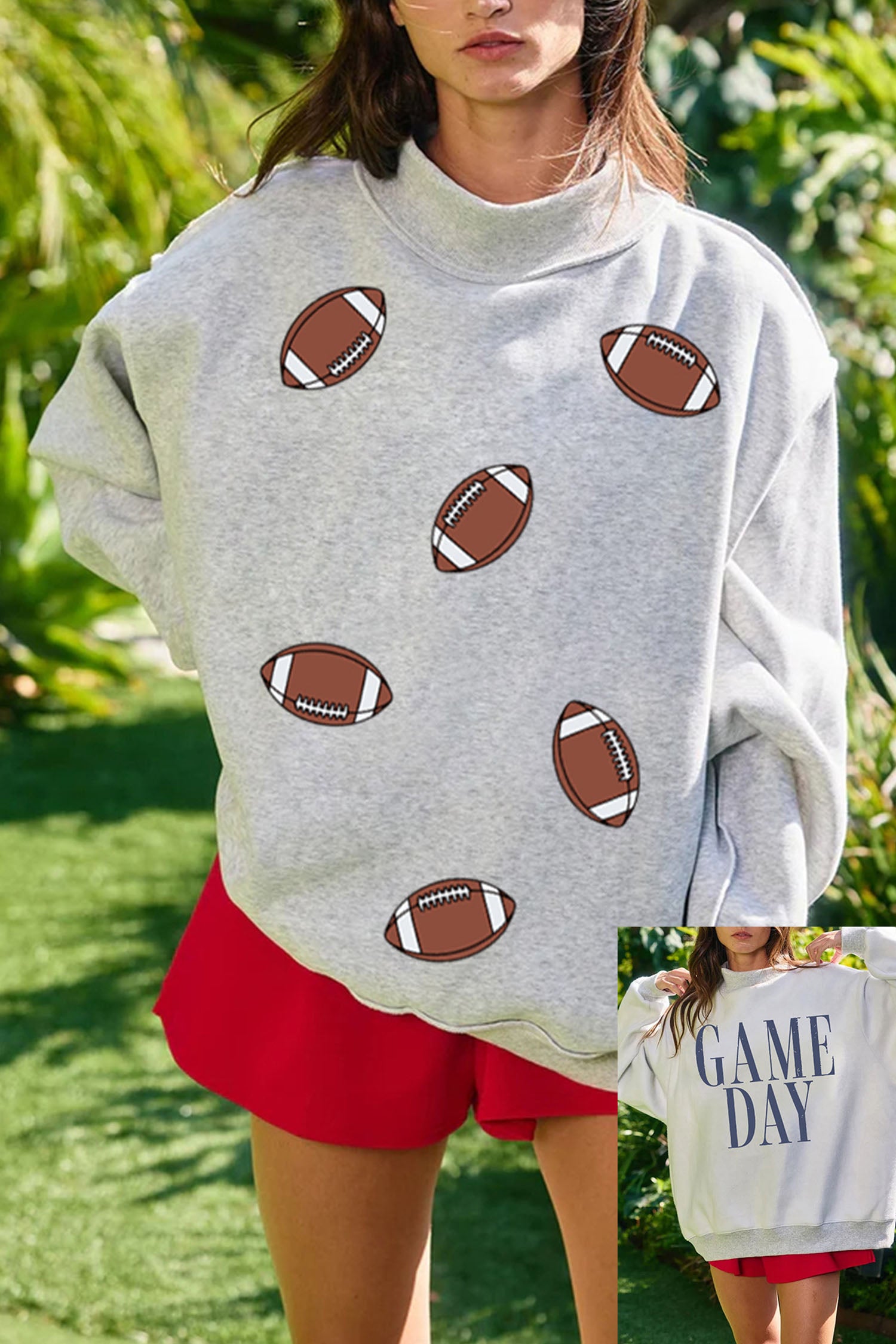 Light Grey Rugby/ GAME DAY Double Side Print Reversible Baggy Sweatshirt