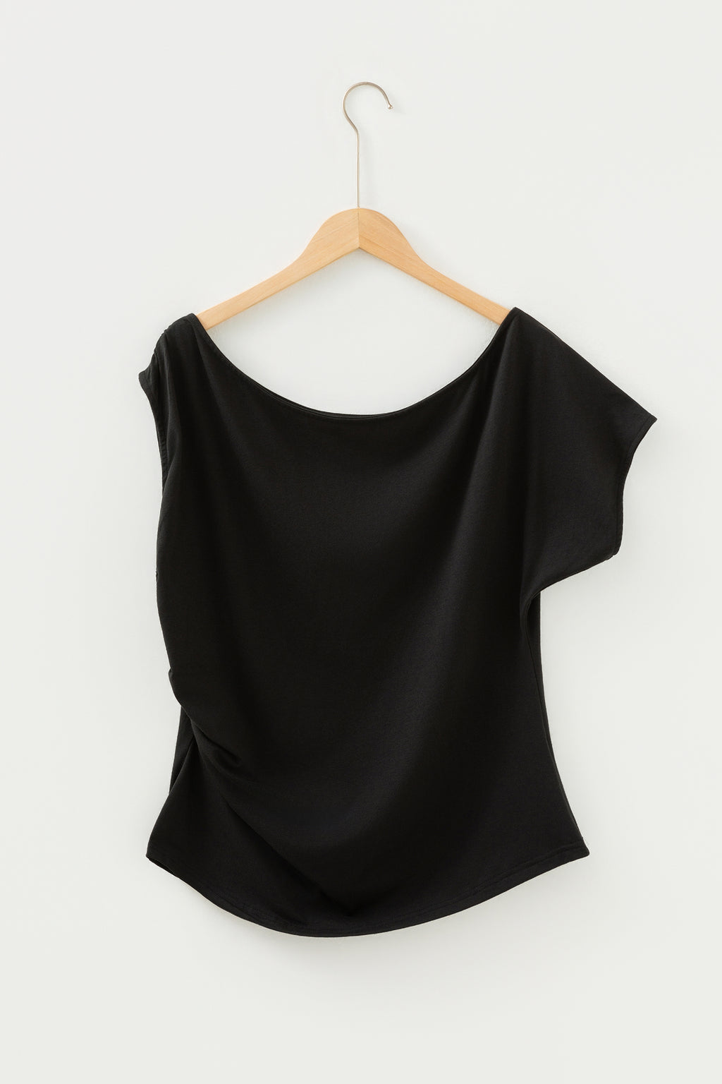 Blue Sapphire Plus Size Solid Color Asymmetric Neck Short Sleeve Blouse