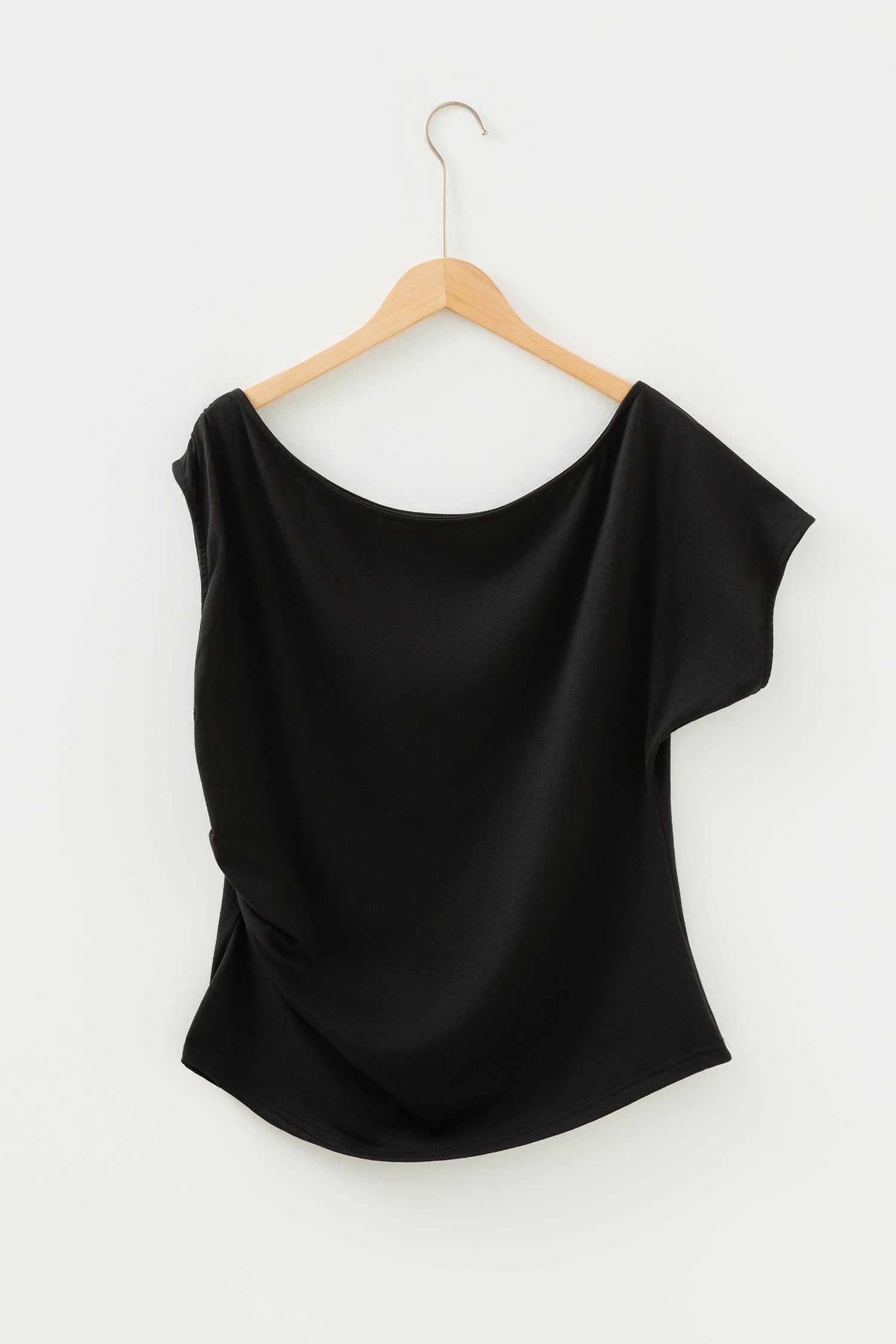 Blue Sapphire Plus Size Solid Color Asymmetric Neck Short Sleeve Blouse