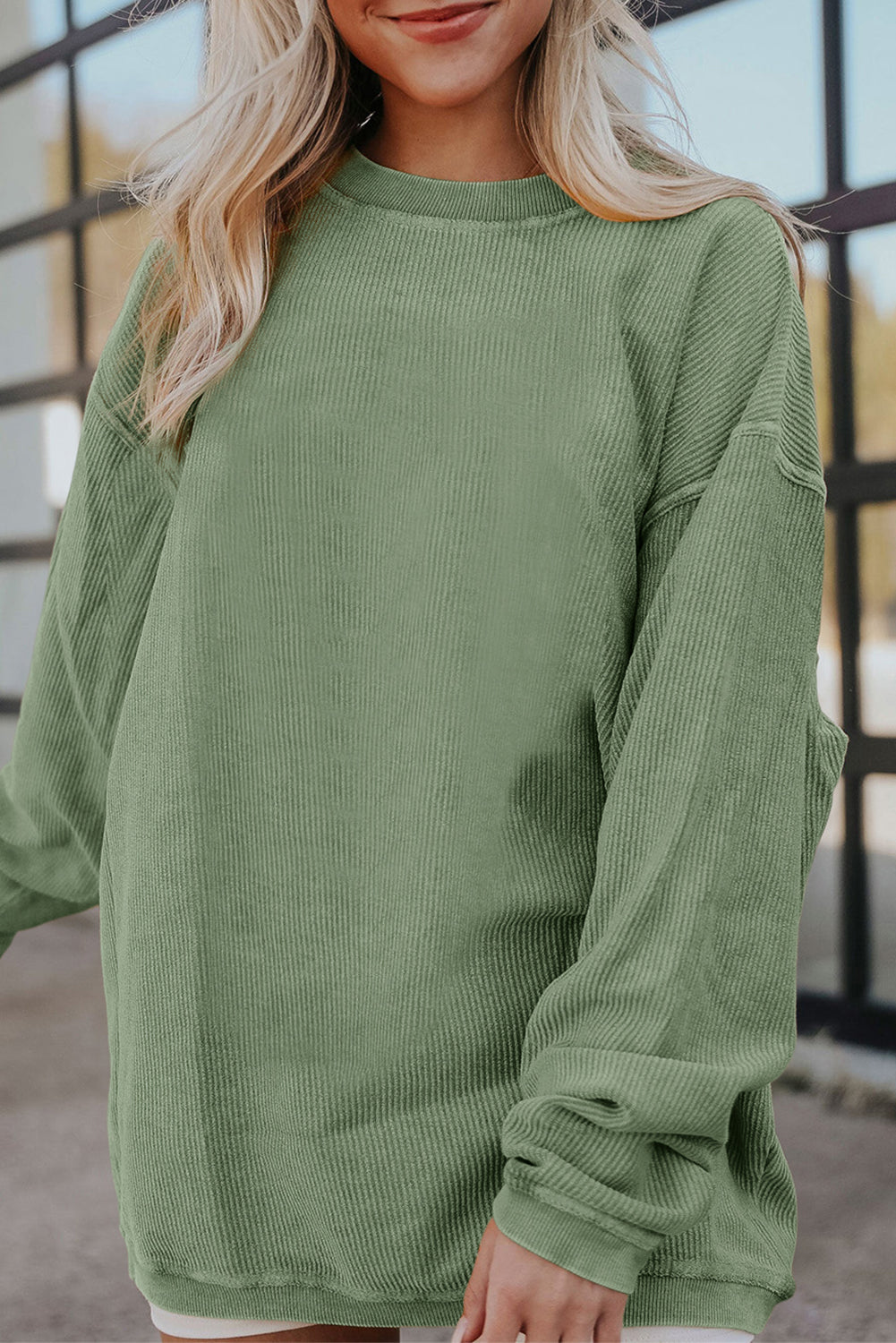 Orange Plain Drop Sleeve Crinkle Rib Oversized Sweatshirt