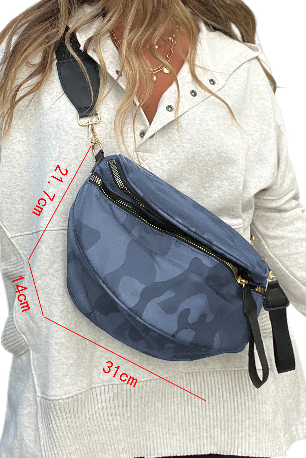 White Abstract/ Camouflage/ Polka Dot/ Leopard Print Double Zip Fashion Crossbody Bag