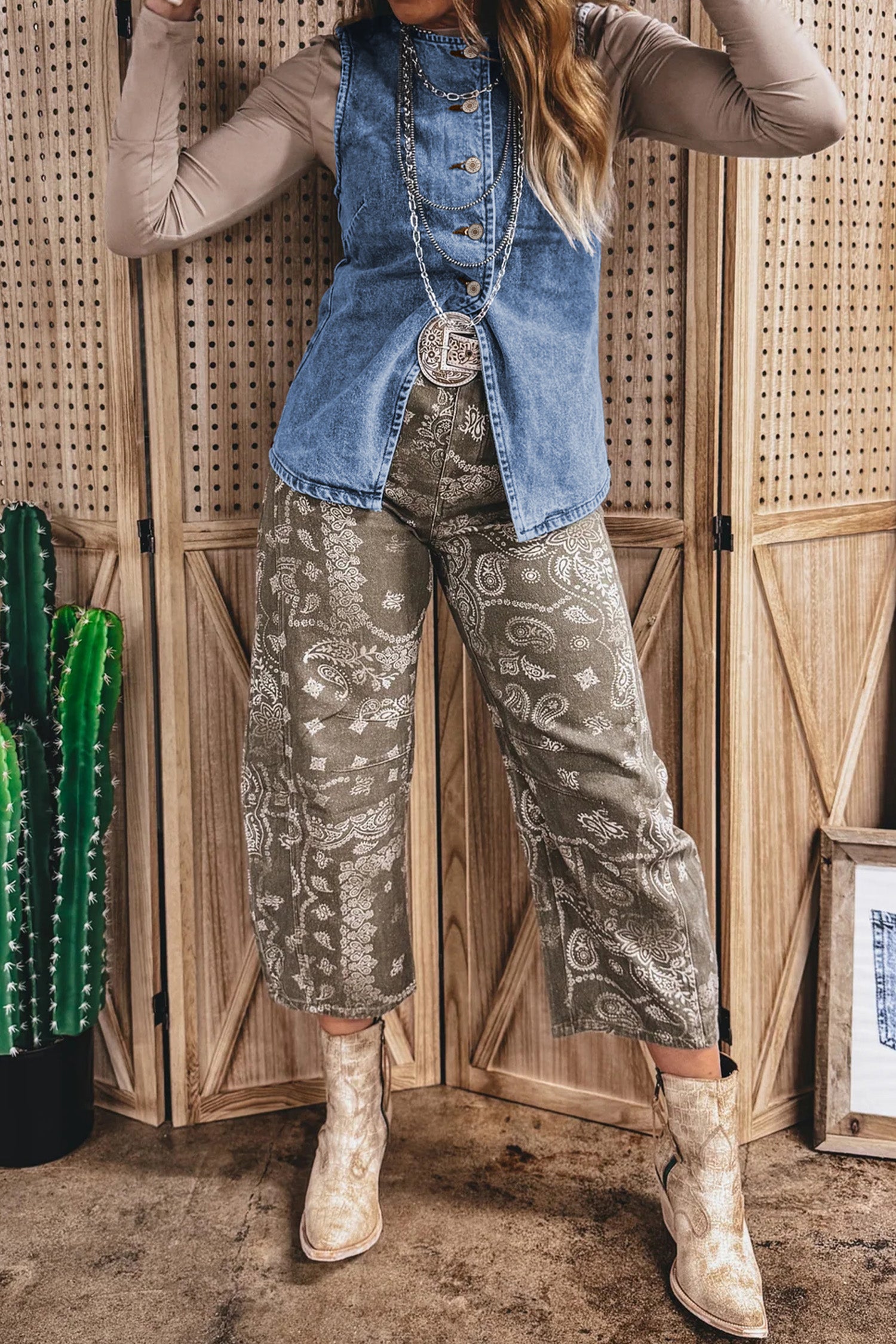 Myosotis Buttoned Front Slit Denim Vest
