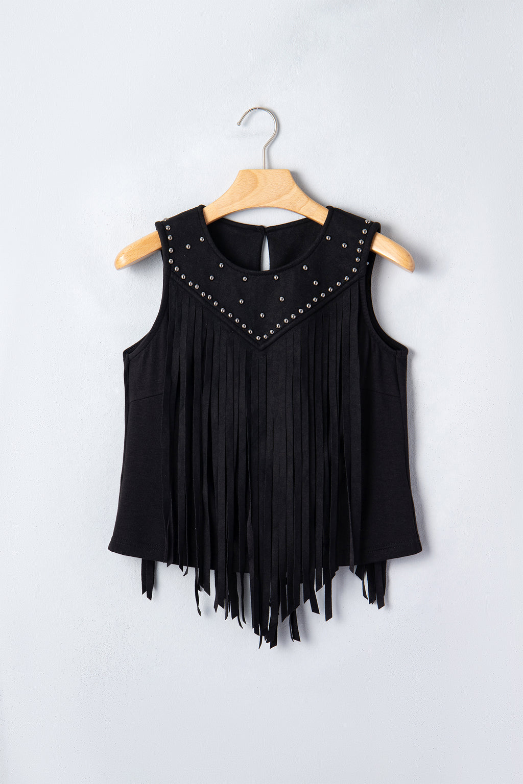 Black Western Fringe Rivet Paneling Bust Sleeveless Top
