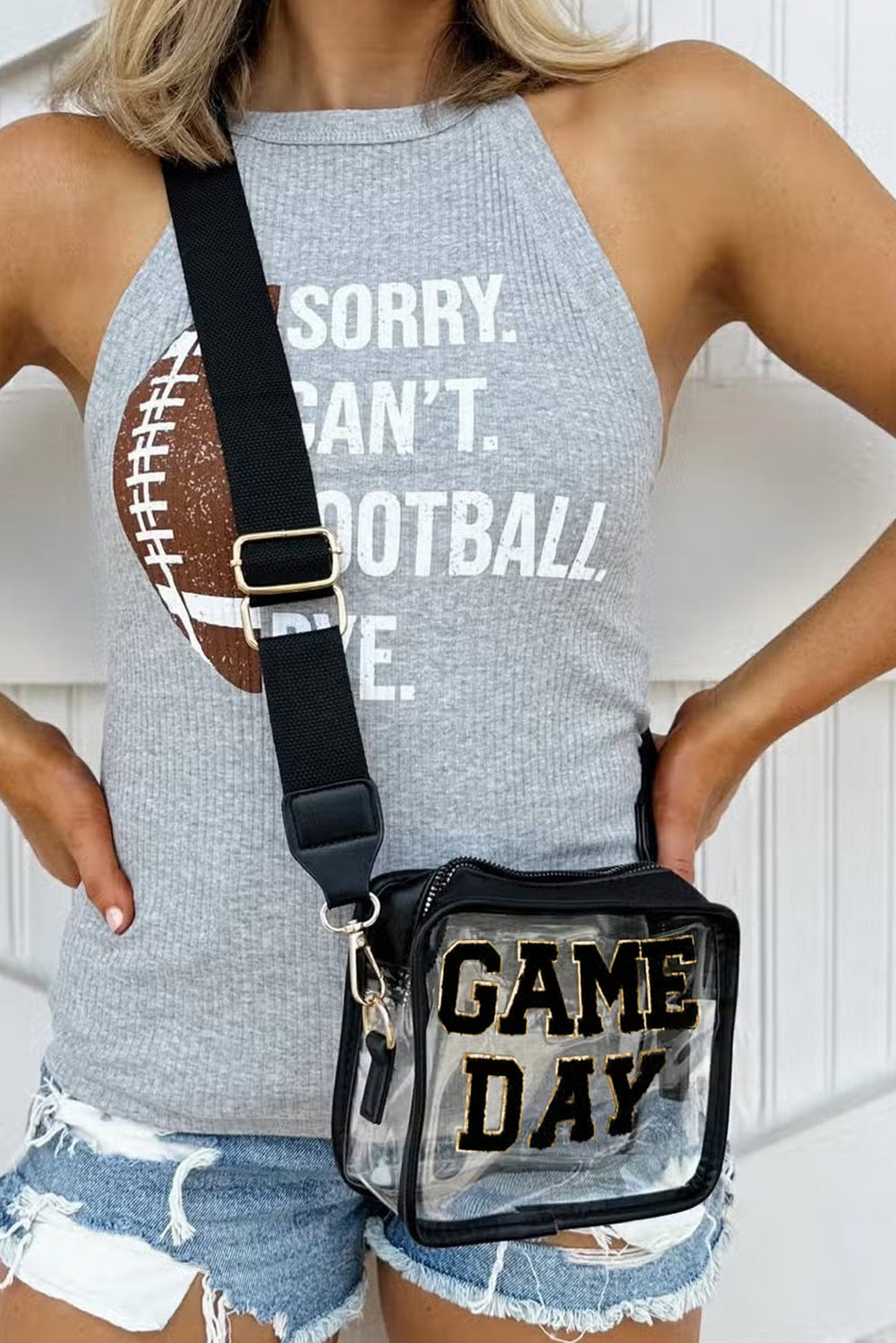 Black Clear PVC GAME DAY Summer Fashion Single Shoulder Bag