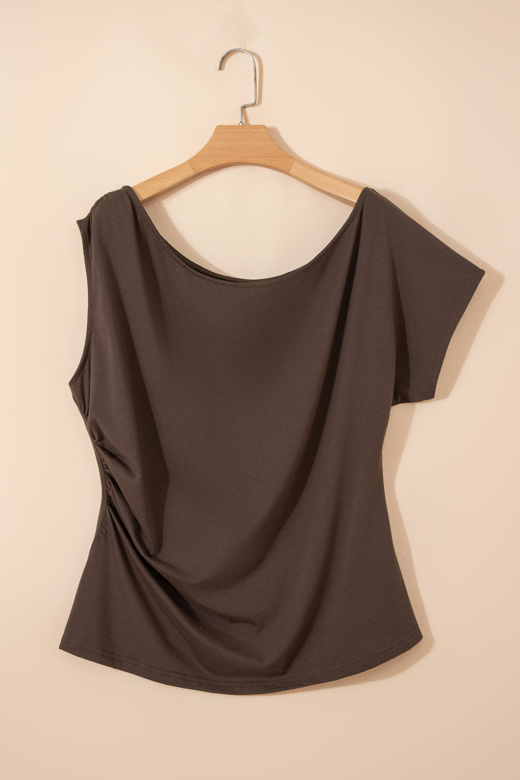 Blue Sapphire Plus Size Solid Color Asymmetric Neck Short Sleeve Blouse