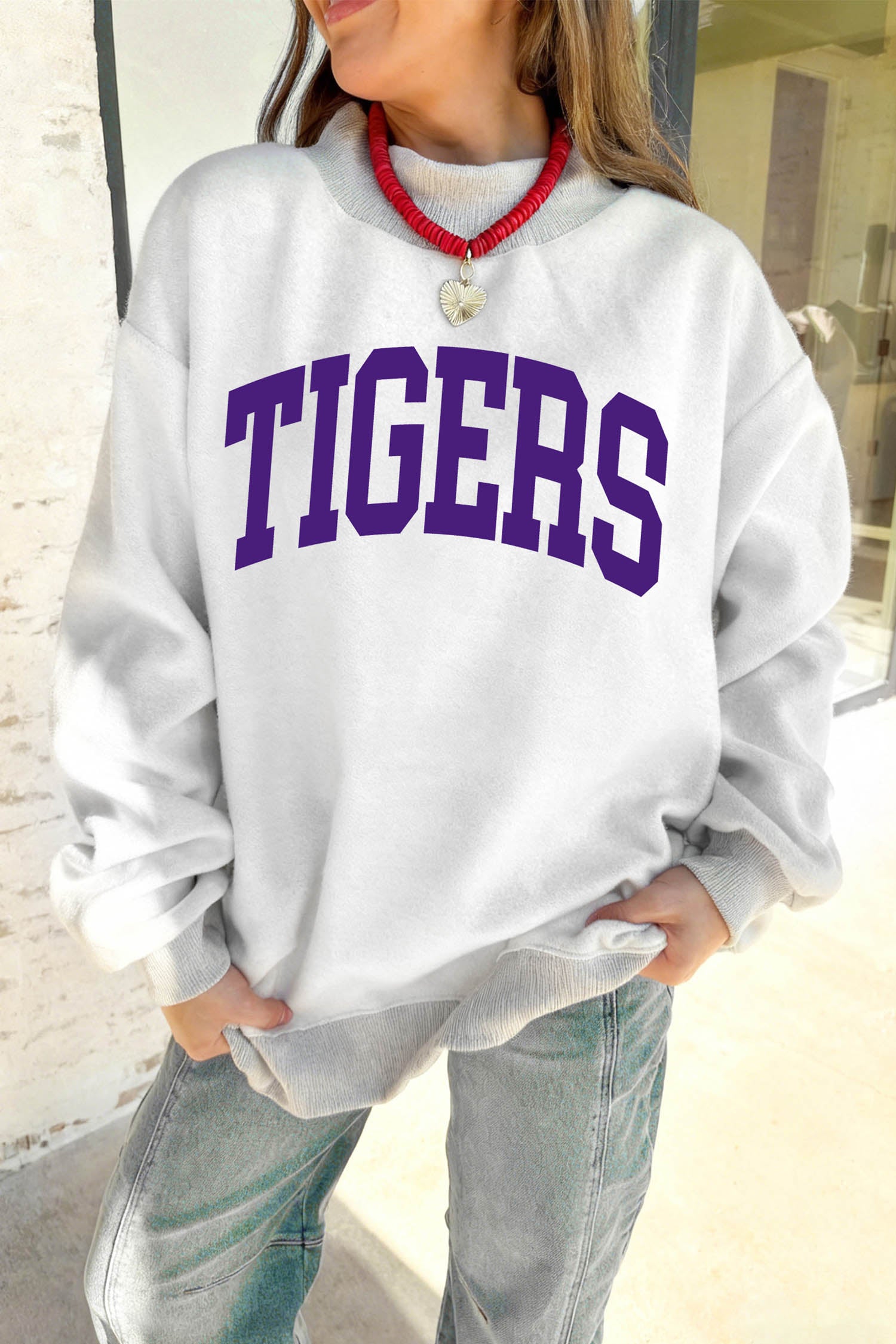 Light Grey LOUISIANA/ TIGERS Double Side Printed High Neck Reversible Sweatshirt