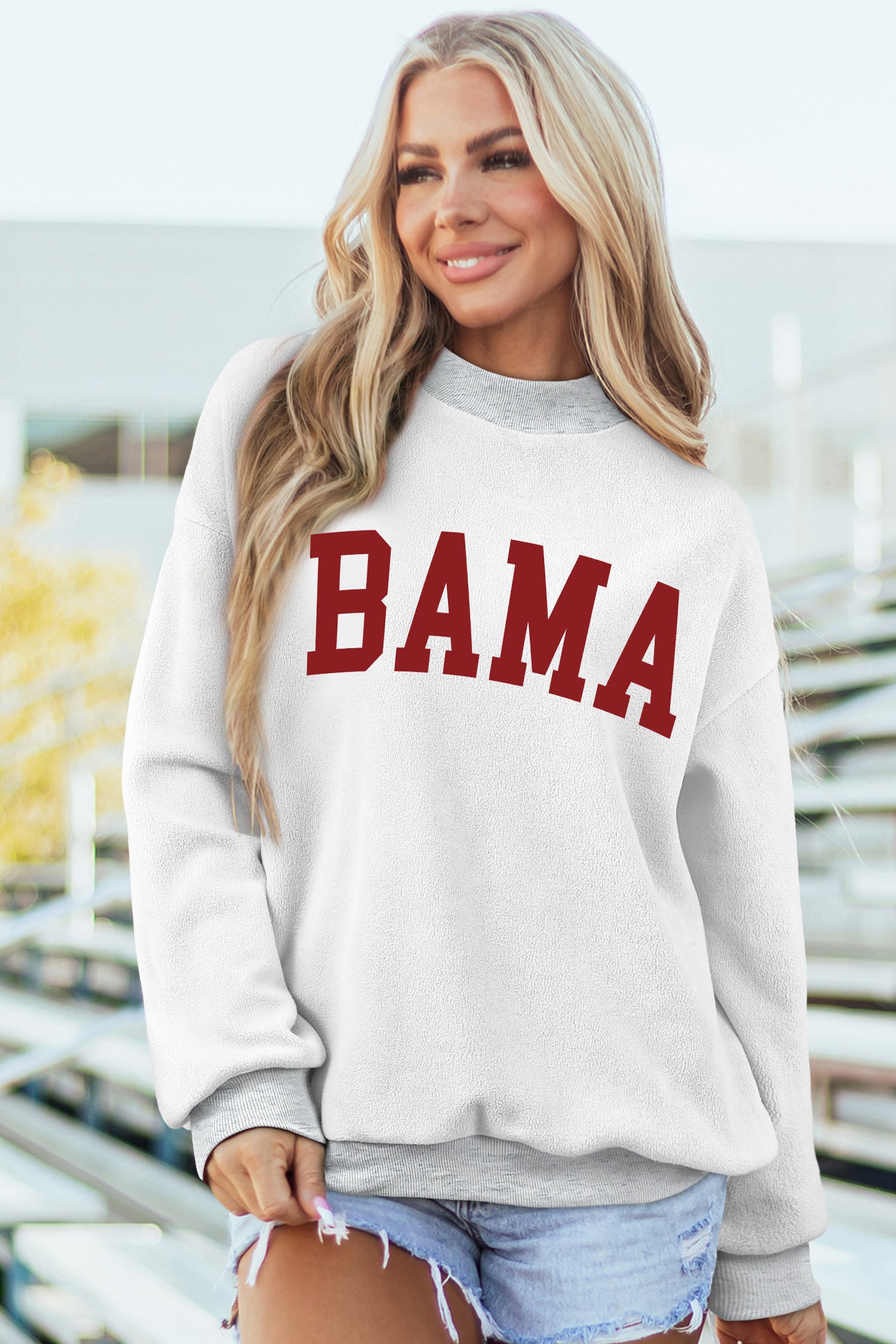 Light Grey AL/ BAMA Double Side Printed Mock Neck Reversible Sweatshirt