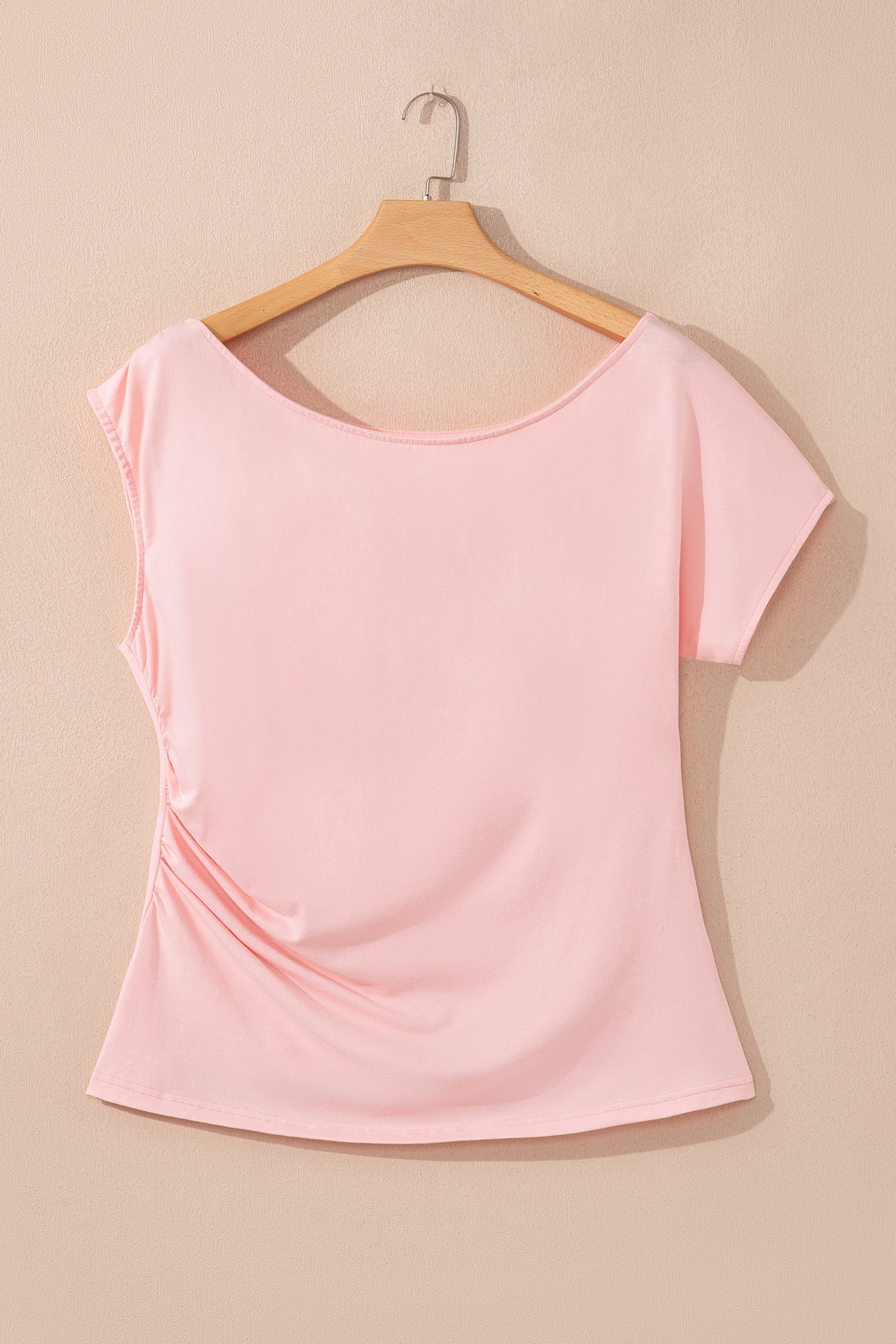 Blue Sapphire Plus Size Solid Color Asymmetric Neck Short Sleeve Blouse