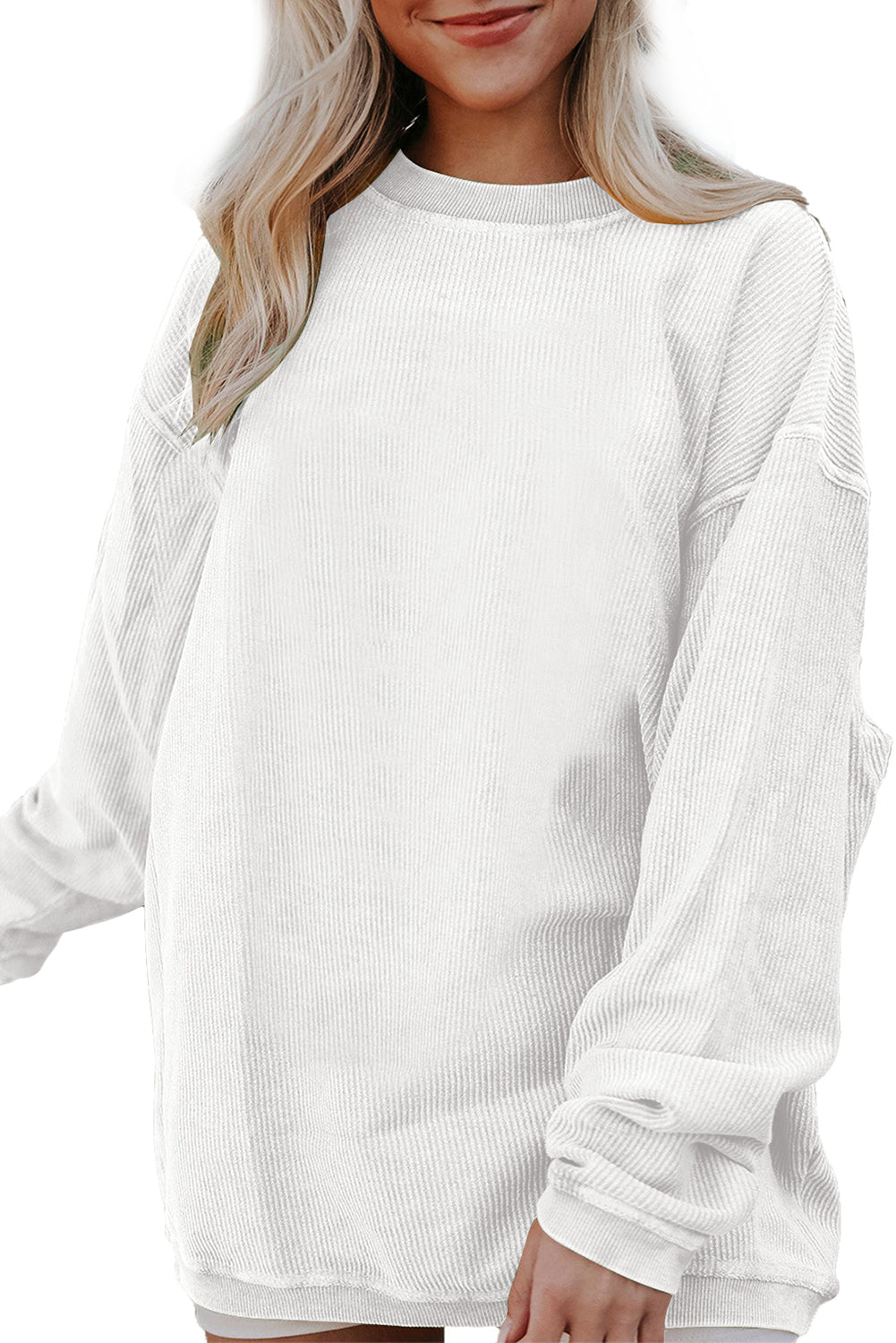 Orange Plain Drop Sleeve Crinkle Rib Oversized Sweatshirt
