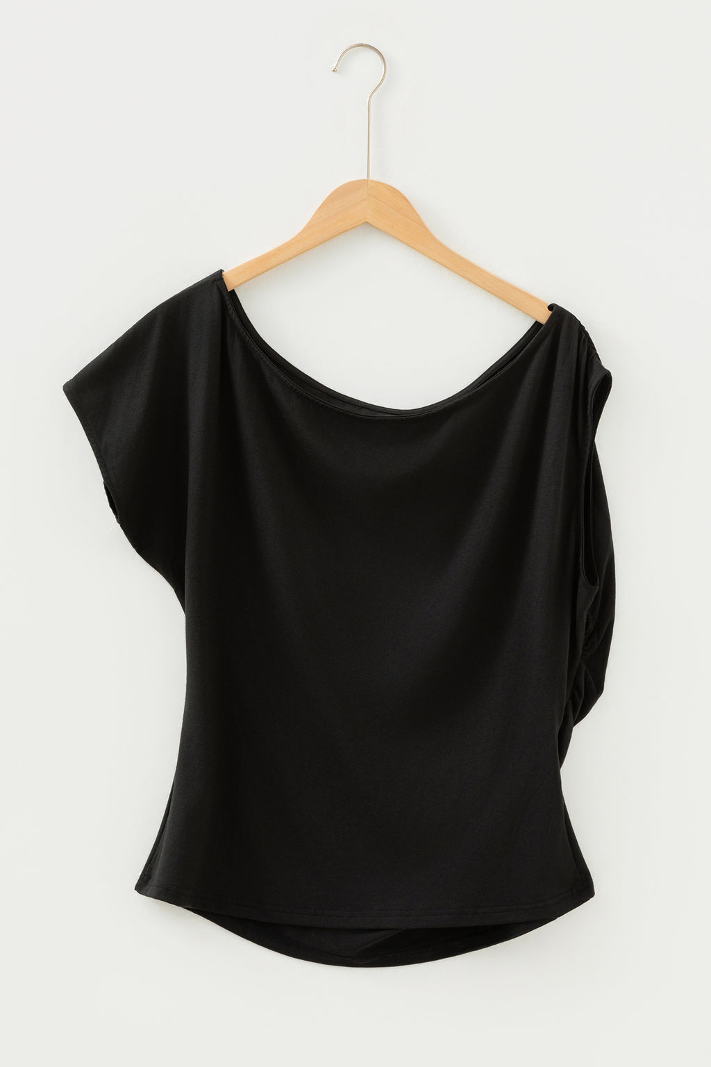 Blue Sapphire Plus Size Solid Color Asymmetric Neck Short Sleeve Blouse