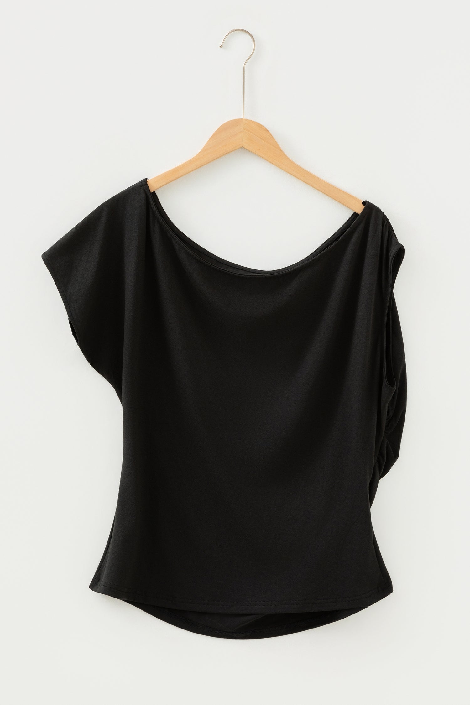 Blue Sapphire Plus Size Solid Color Asymmetric Neck Short Sleeve Blouse