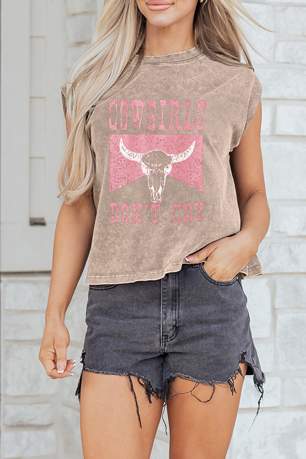 Sleet Cowboy & Beer Western Graphic Mineral Wash Tank Top