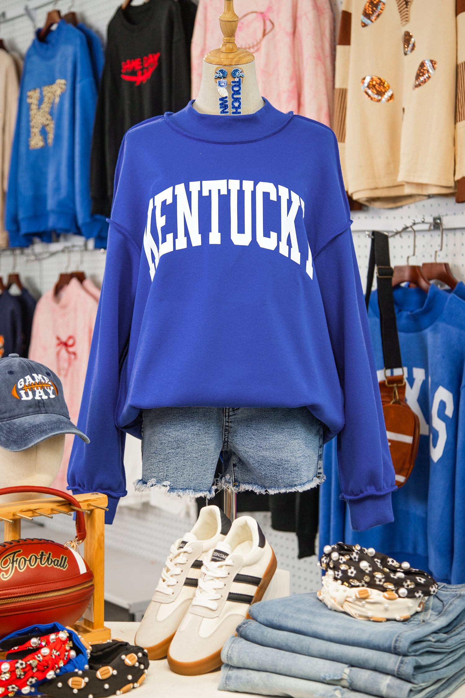 Light Grey KENTUCKY KY Letter Print Reversible High Neck Sweatshirt