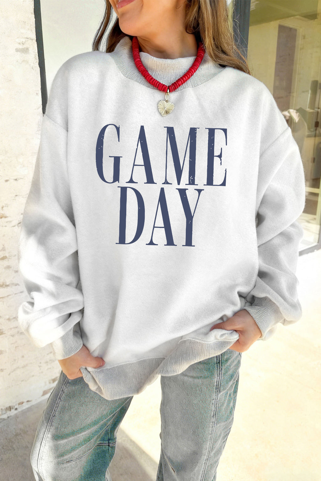 Light Grey Rugby/ GAME DAY Double Side Print Reversible Baggy Sweatshirt