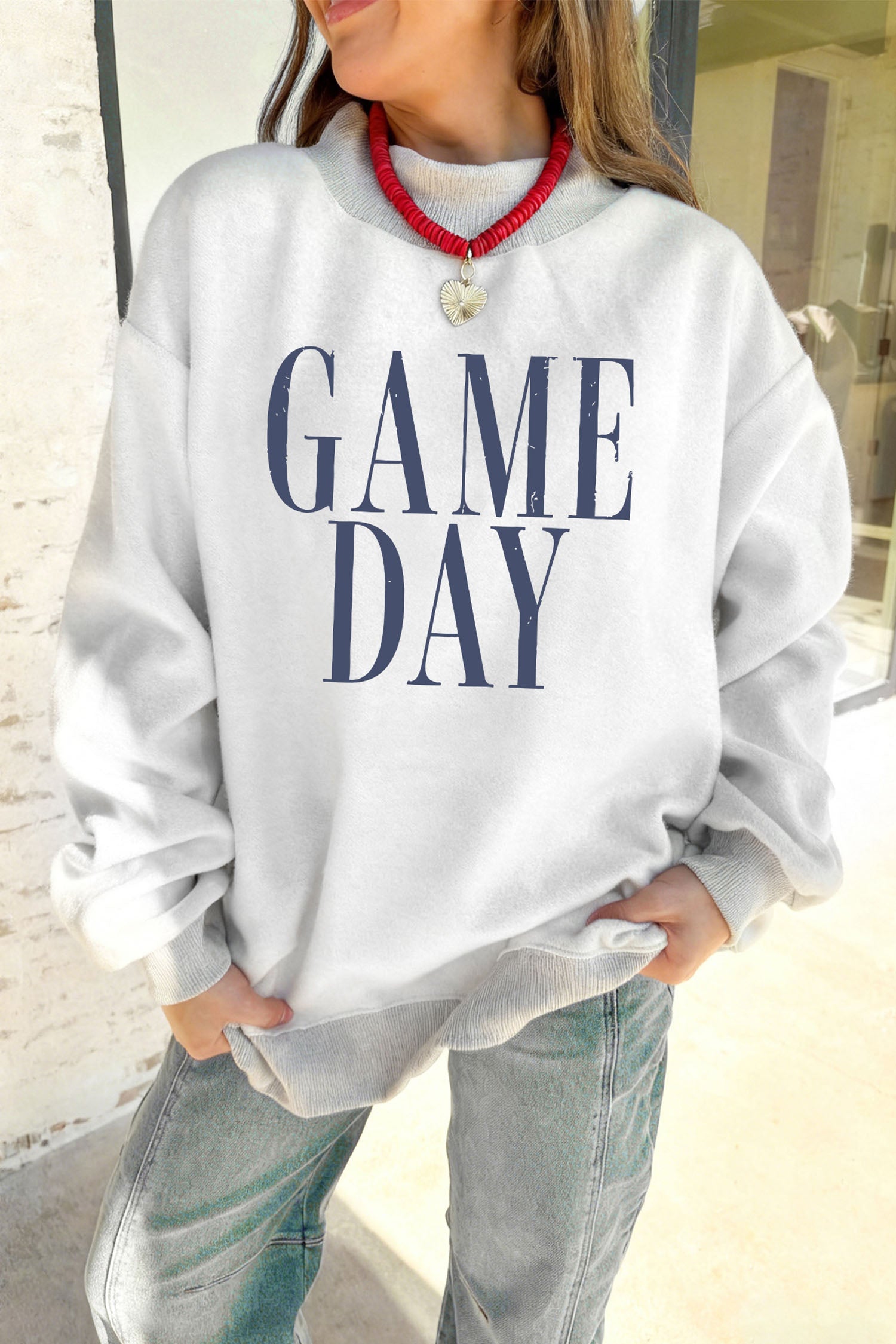 Light Grey Rugby/ GAME DAY Double Side Print Reversible Baggy Sweatshirt