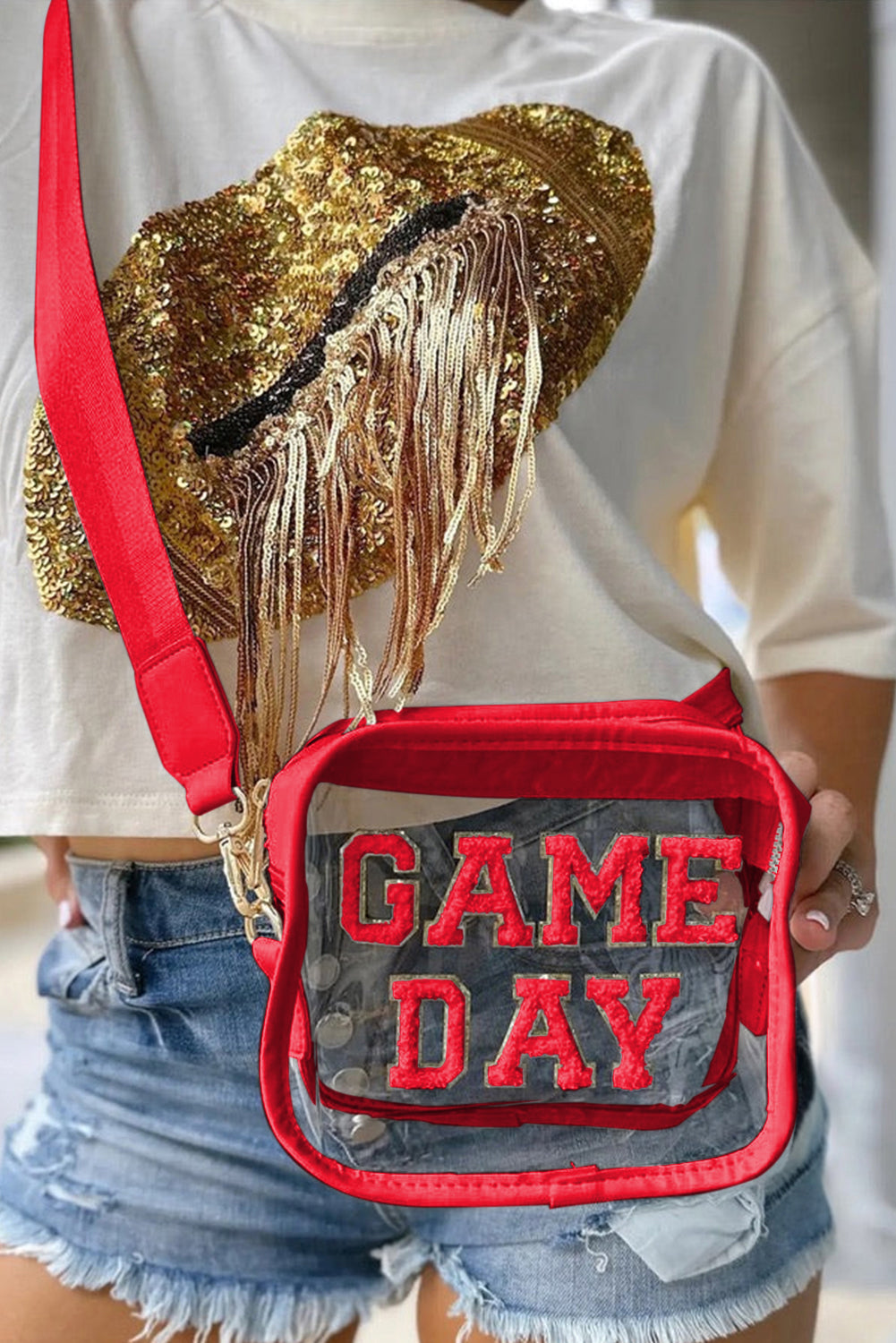 Black Clear PVC GAME DAY Summer Fashion Single Shoulder Bag