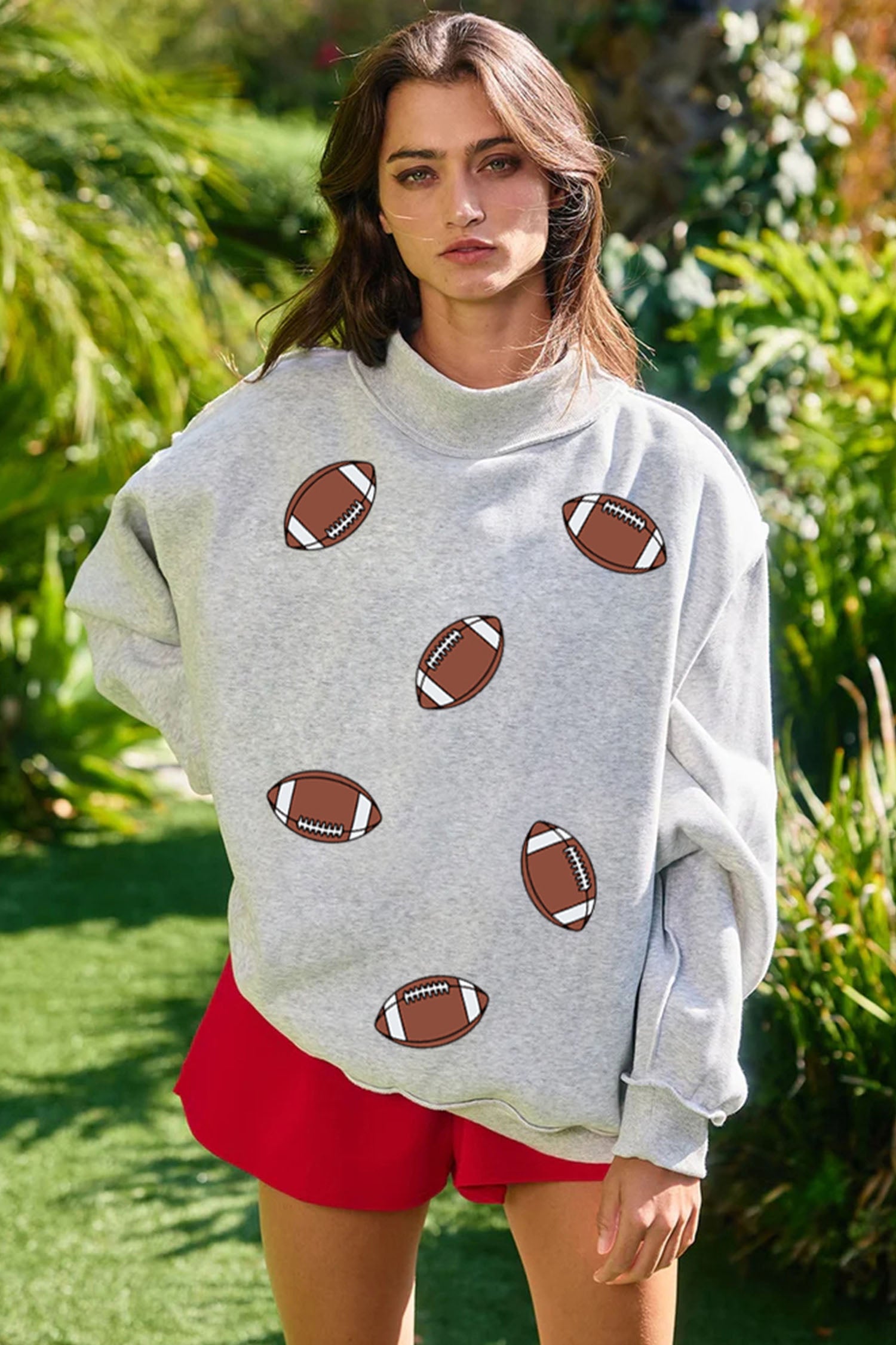 Light Grey Rugby/ GAME DAY Double Side Print Reversible Baggy Sweatshirt