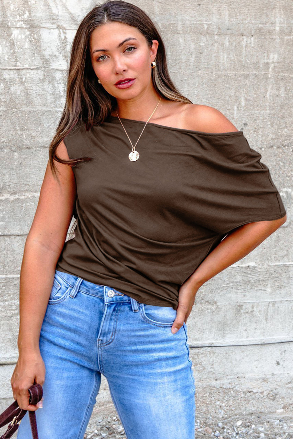 Blue Sapphire Plus Size Solid Color Asymmetric Neck Short Sleeve Blouse