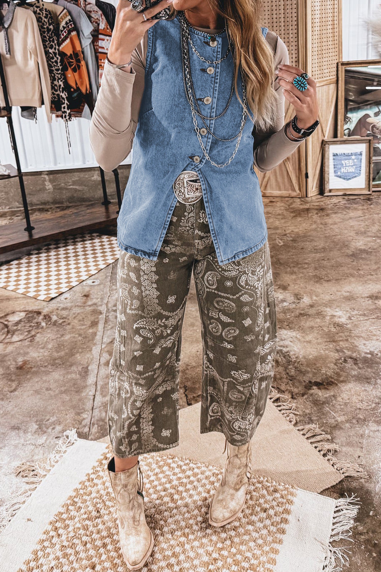 Myosotis Buttoned Front Slit Denim Vest