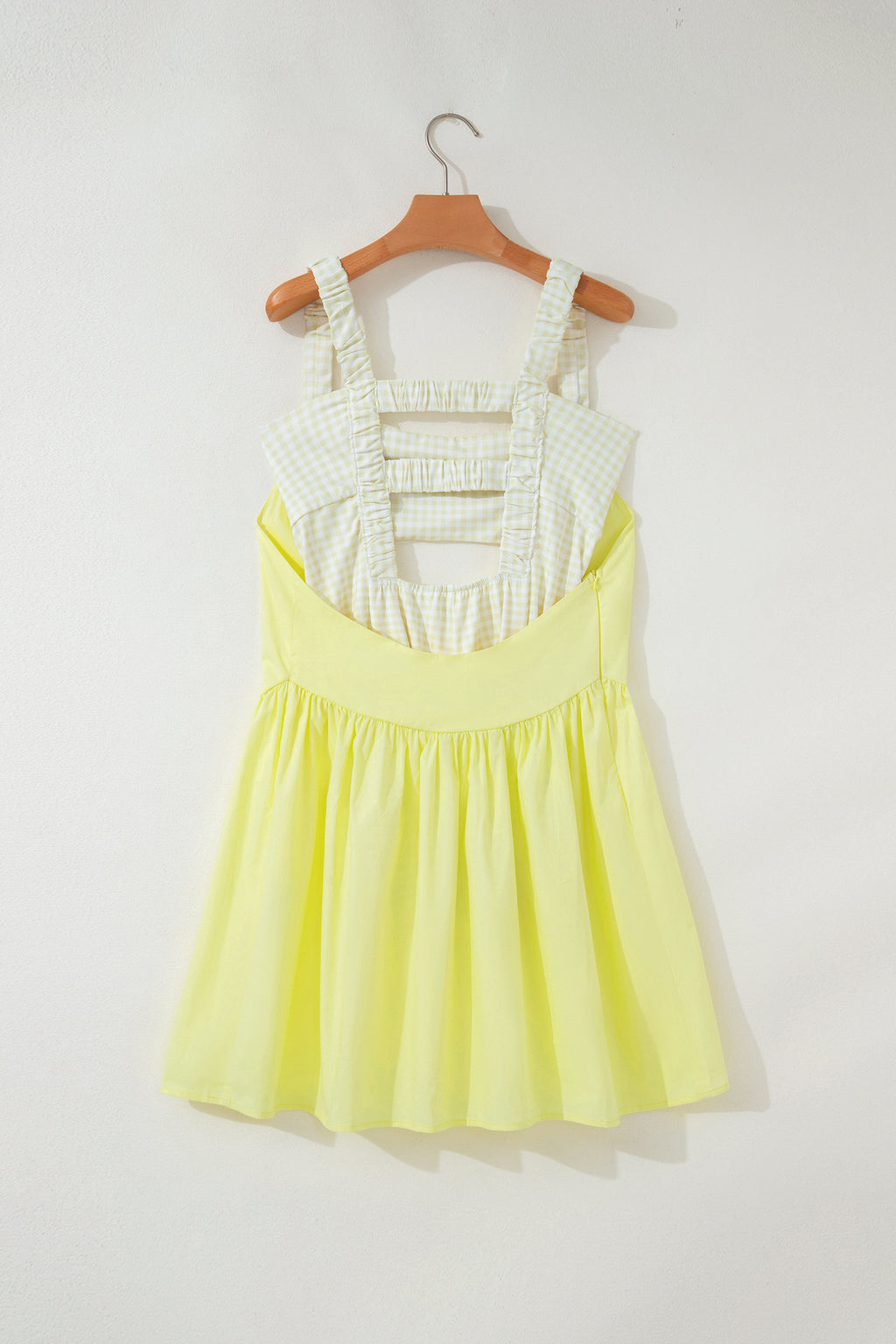 Yellow Cream Faux Two Piece Gingham Contrast Patchwork Loose Mini Dress