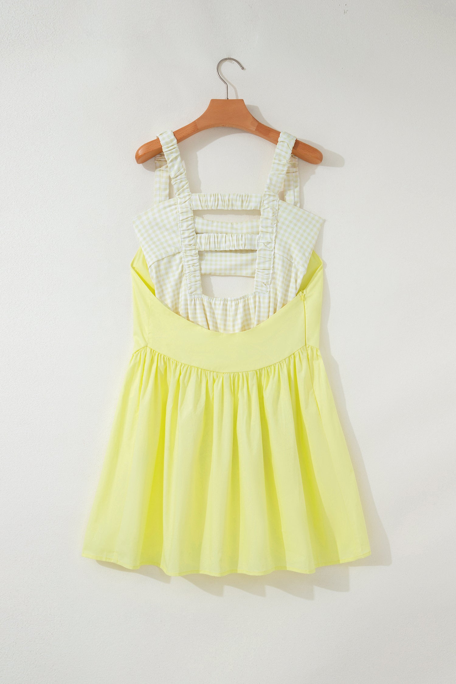 Yellow Cream Faux Two Piece Gingham Contrast Patchwork Loose Mini Dress