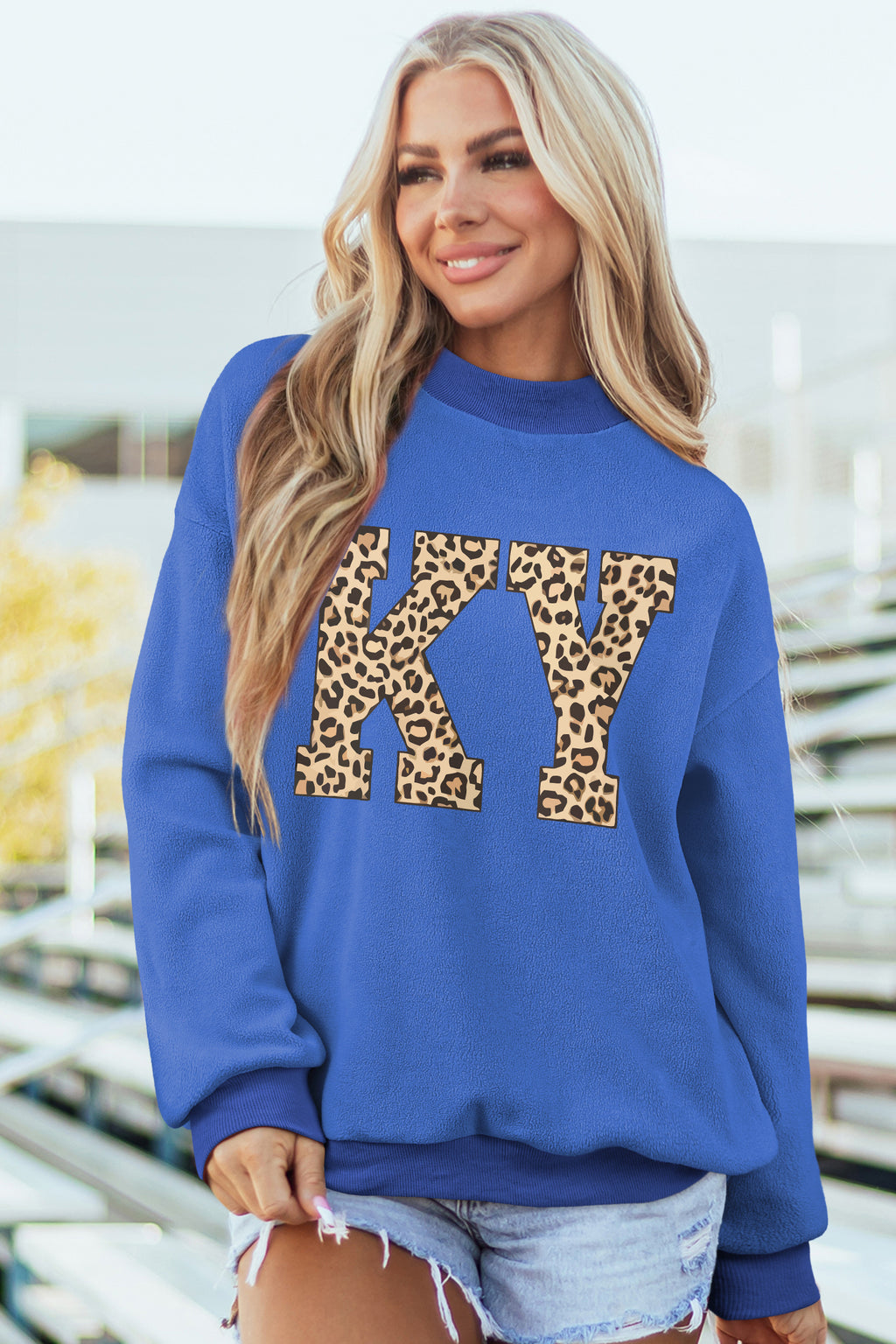 Light Grey KENTUCKY KY Letter Print Reversible High Neck Sweatshirt