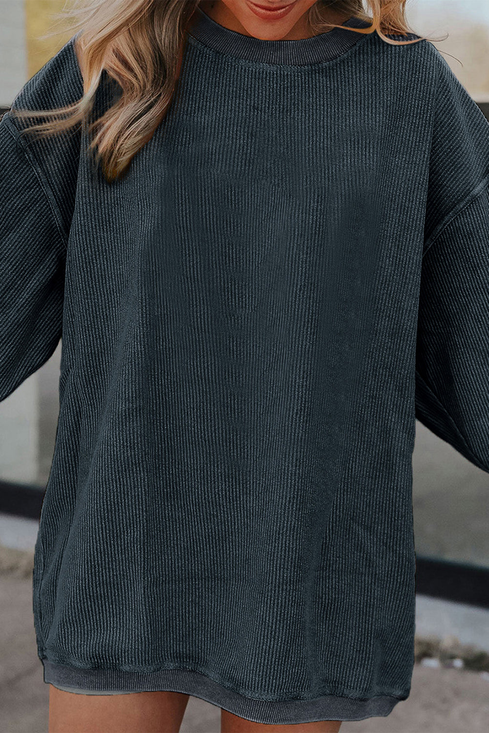 Orange Plain Drop Sleeve Crinkle Rib Oversized Sweatshirt